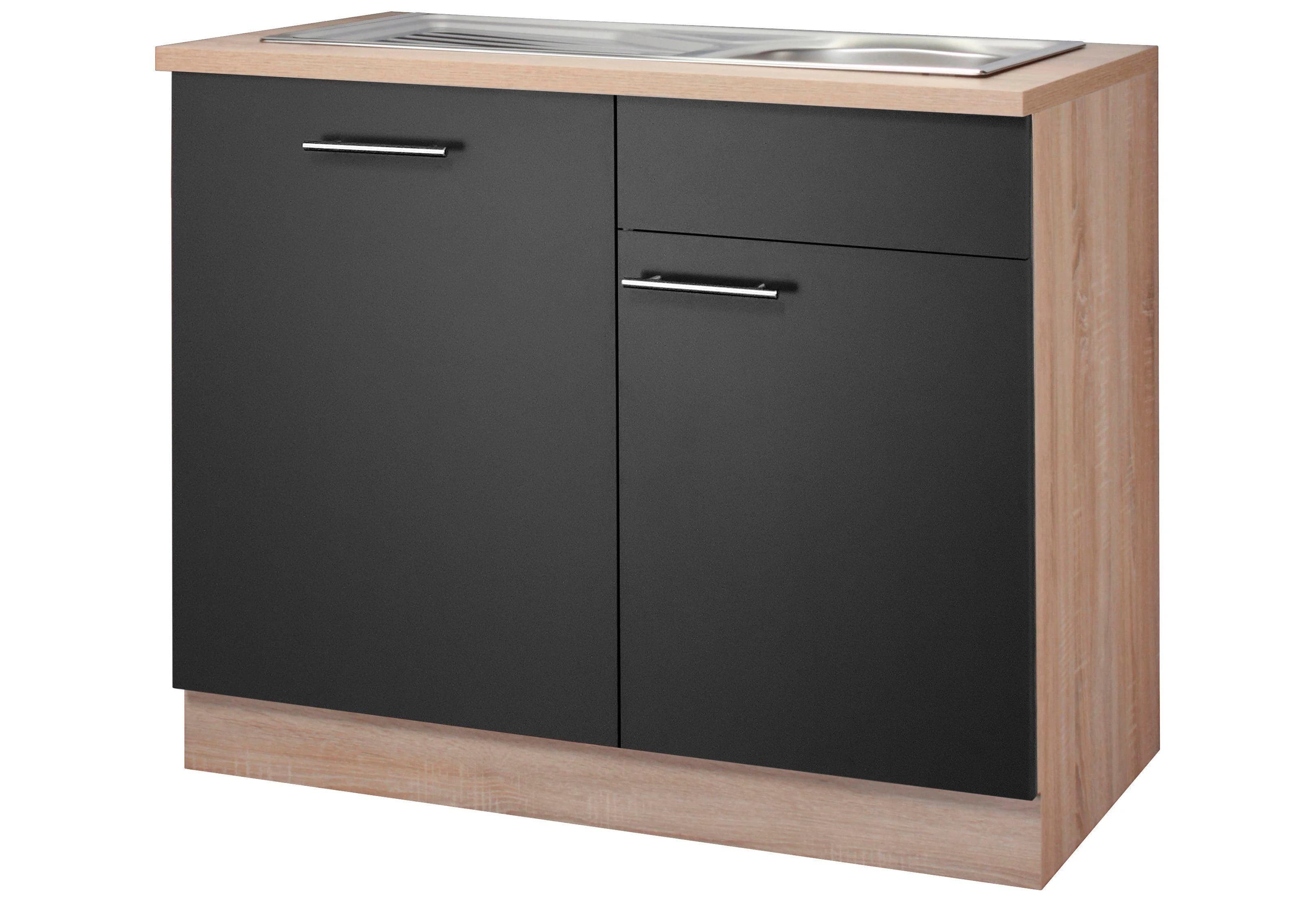 Wiho Küchen Spülenschrank Montana 110 cm Anthrazit Eiche
