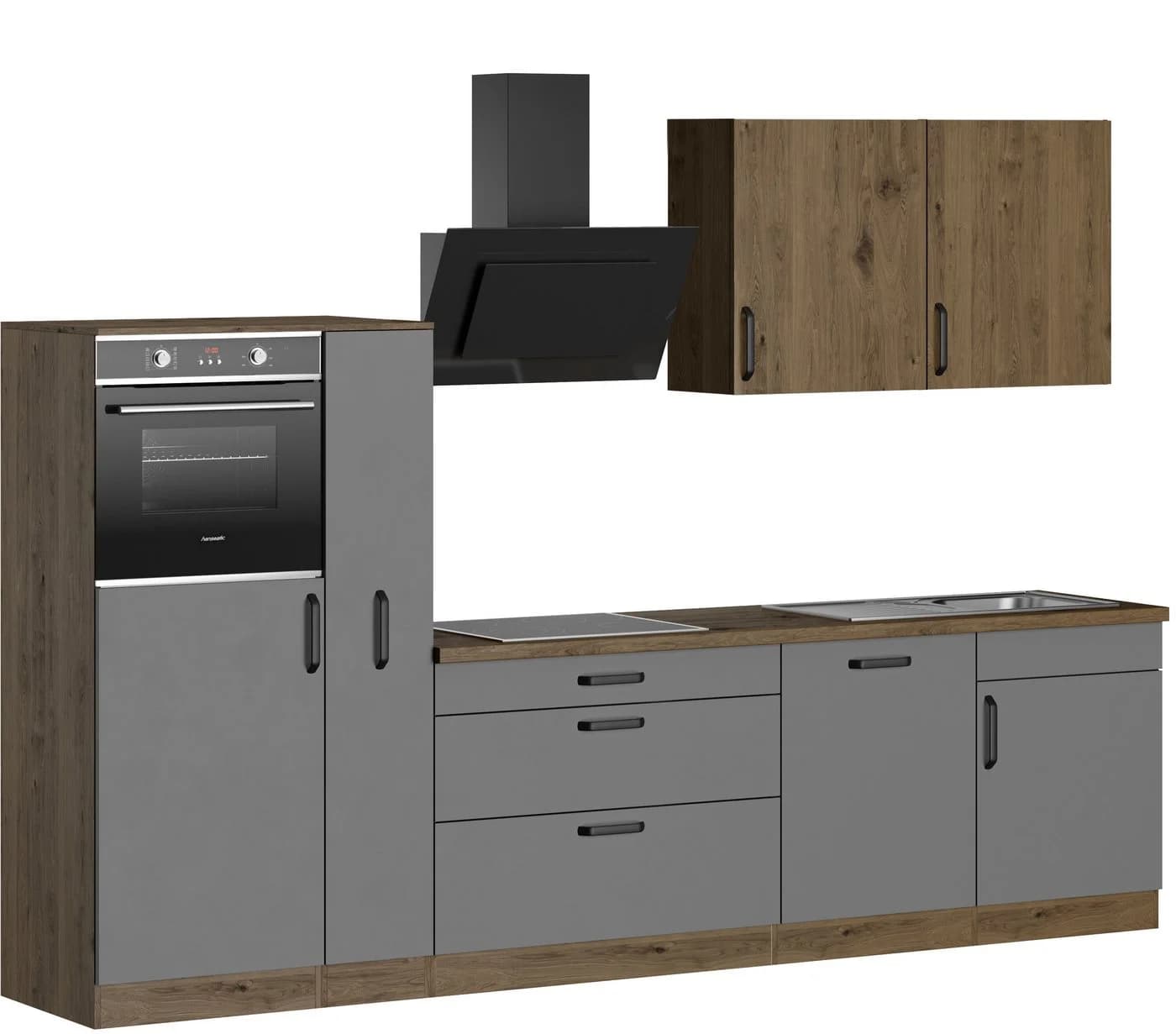 wiho Küchen Küchenzeile Elba Modern mit E-Geräten Grau Braun - Bild 3