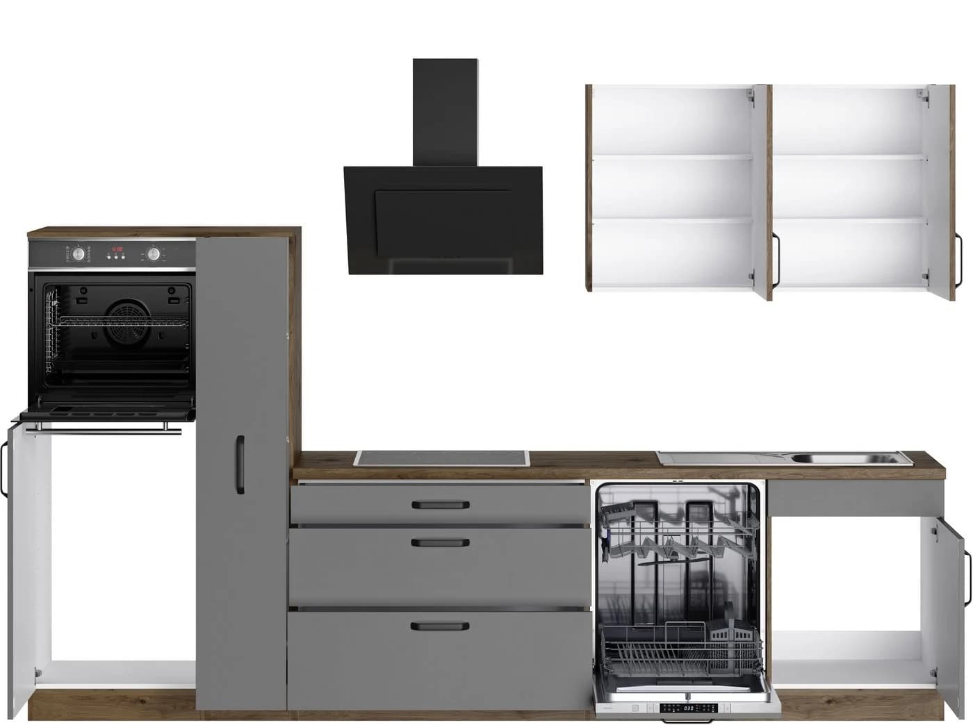 wiho Küchen Küchenzeile Elba Modern mit E-Geräten Grau Braun - Bild 4
