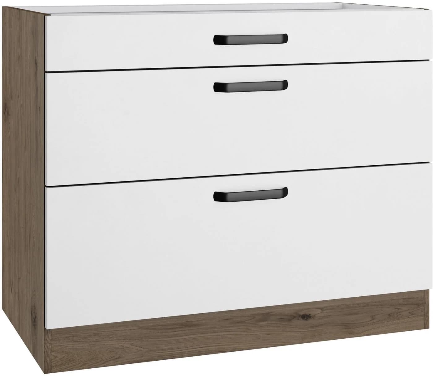 wiho Küchen Unterschrank Elba Weiß Eiche Braun 2 Auszüge - Bild 2