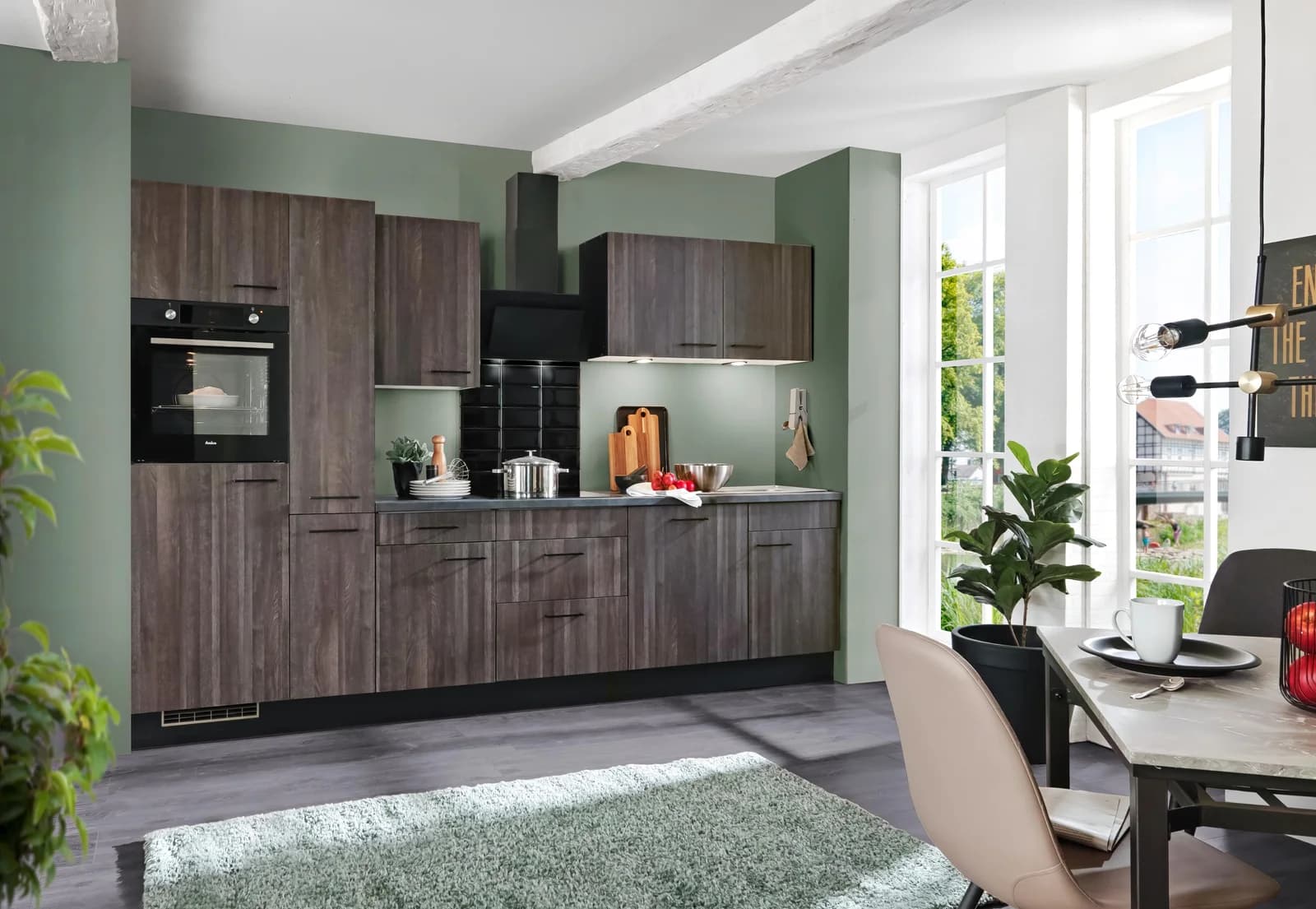 WIHO KÜCHEN Nisos Komplettküche 310cm Braun Schwarz mit Elektrogeräten