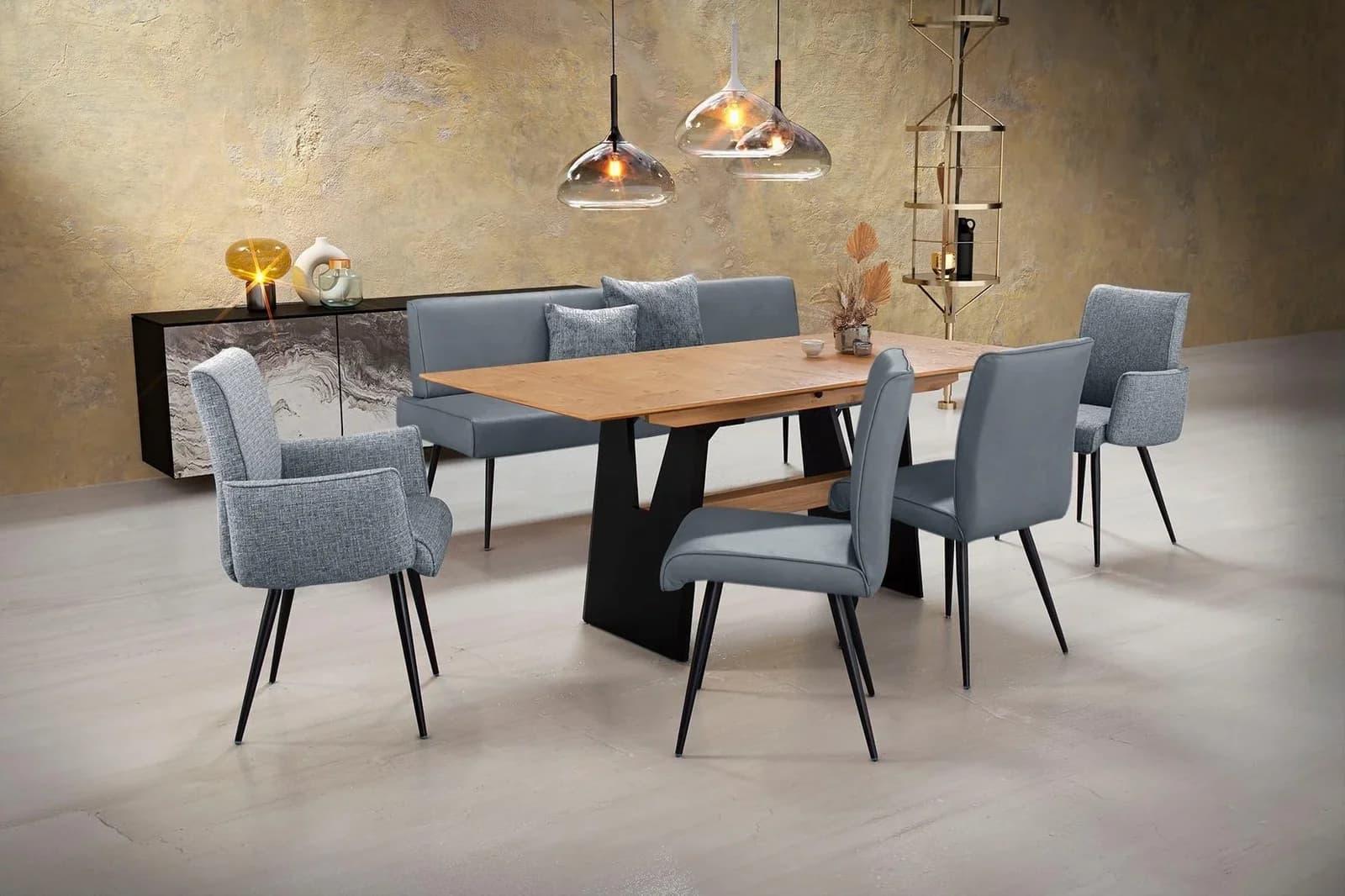 K+W Komfort & Wohnen Essgruppe Giacomo I Blau mit Ausziehtisch