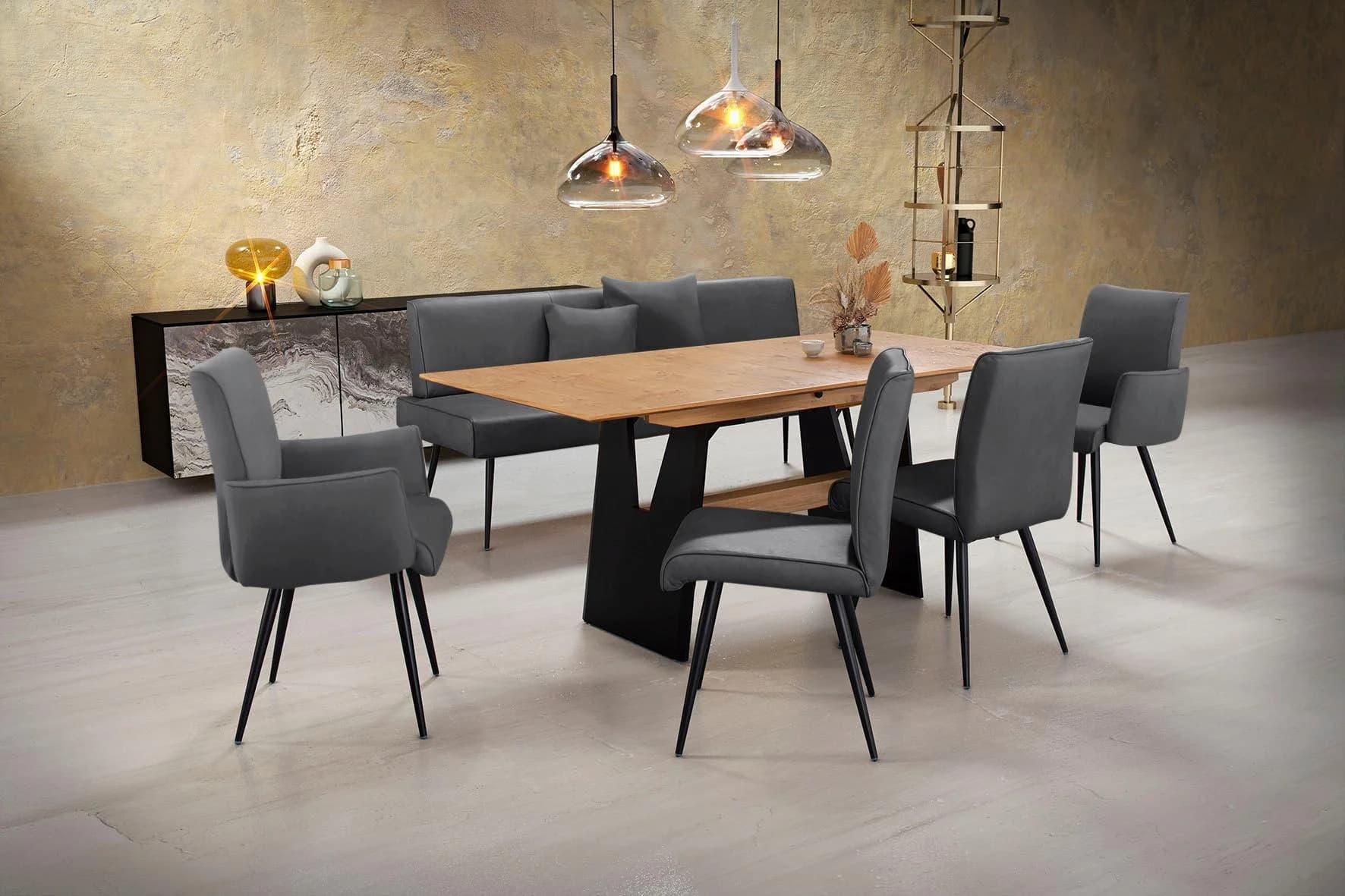 K+W Komfort & Wohnen Essgruppe Giacomo I Grau Leder