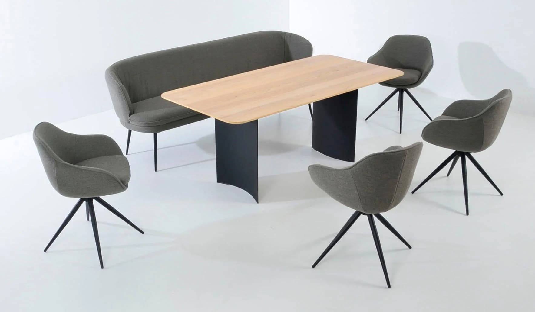 K+W Essgruppe ZOOM mit Bank und 4 Sesseln - Braun/Schwarz