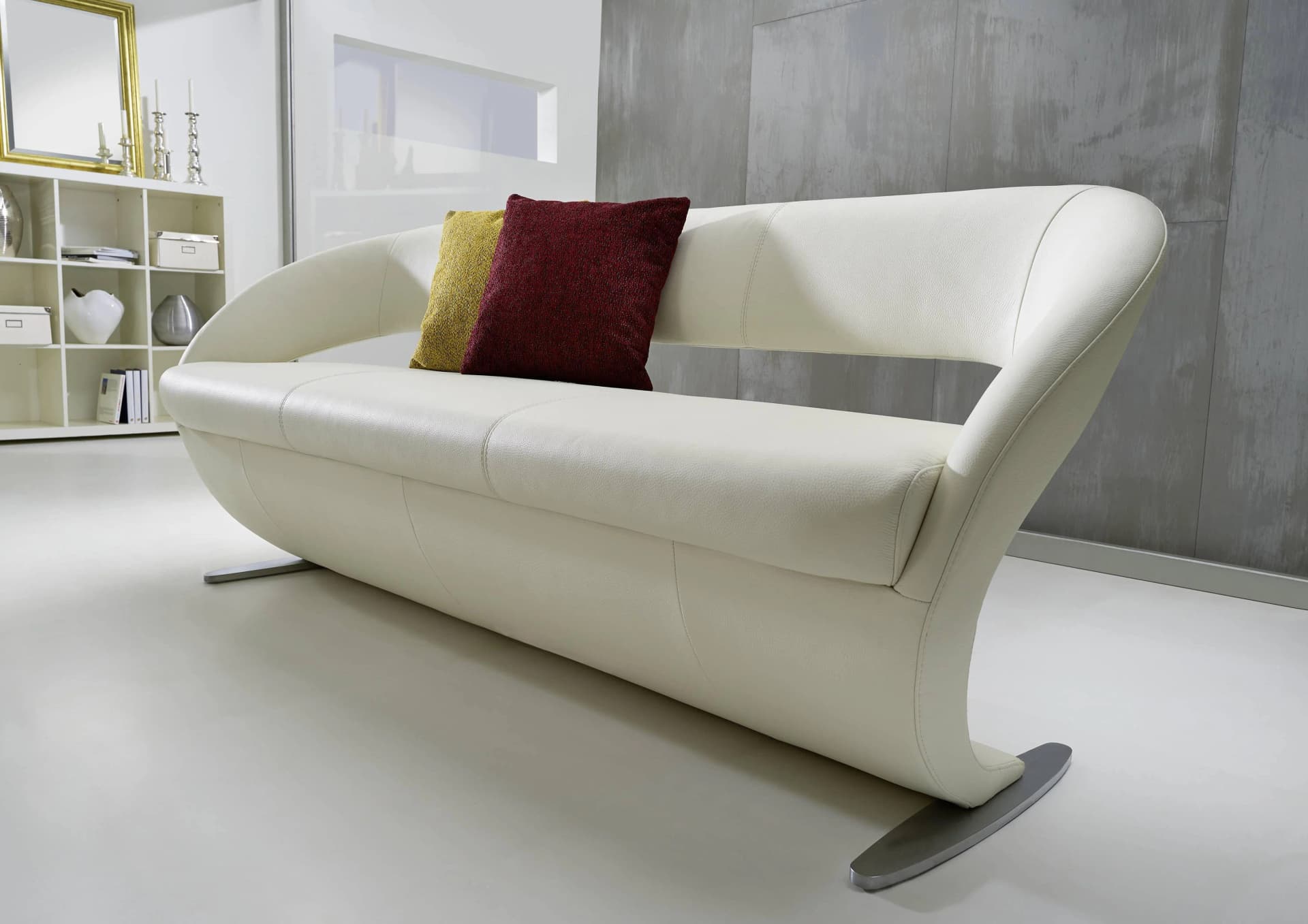 K+W Komfort & Wohnen Polsterbank Wave Weiss Nappaleder