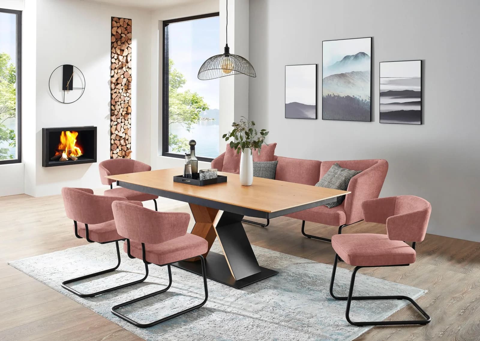 K+W Essgruppe Mikkado Tube 6-tlg. Rosa Eiche Ausziehbar