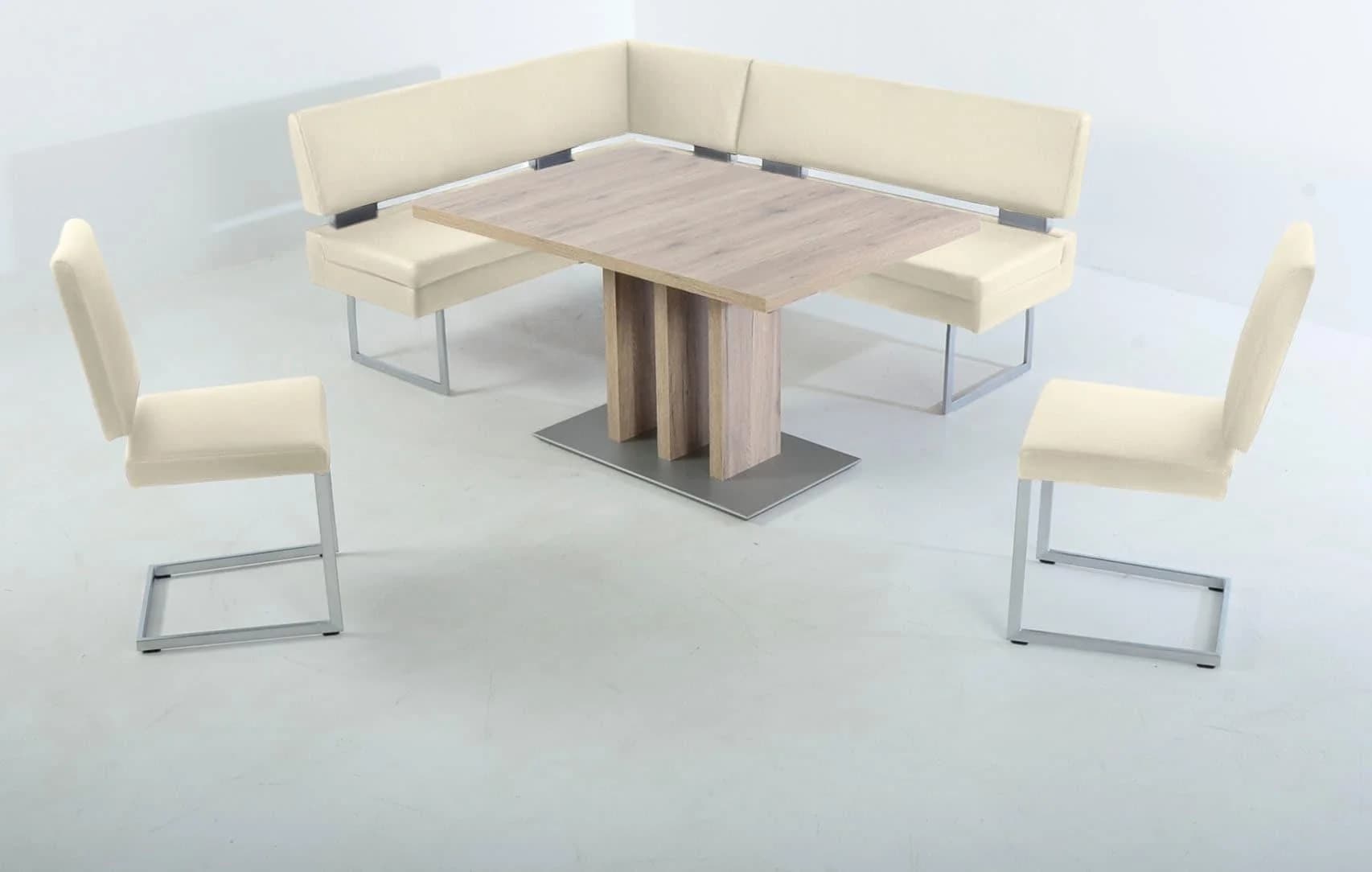 K+W Essgruppe Santiago Eckbankgruppe Leder Weiss Ausziehbar