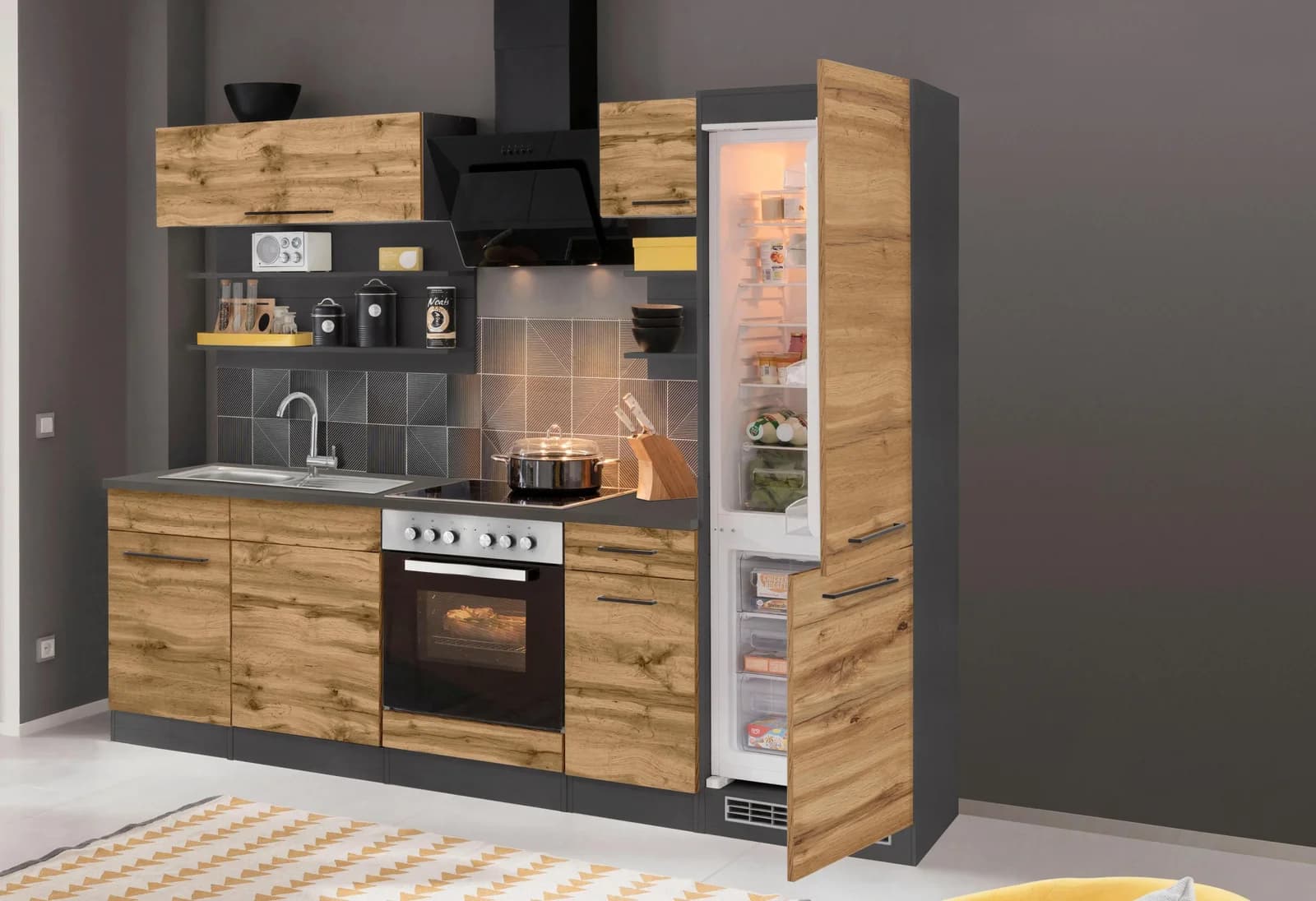 Küchenzeile KOCHSTATION "KS-Tulsa" Braun MDF Fronten