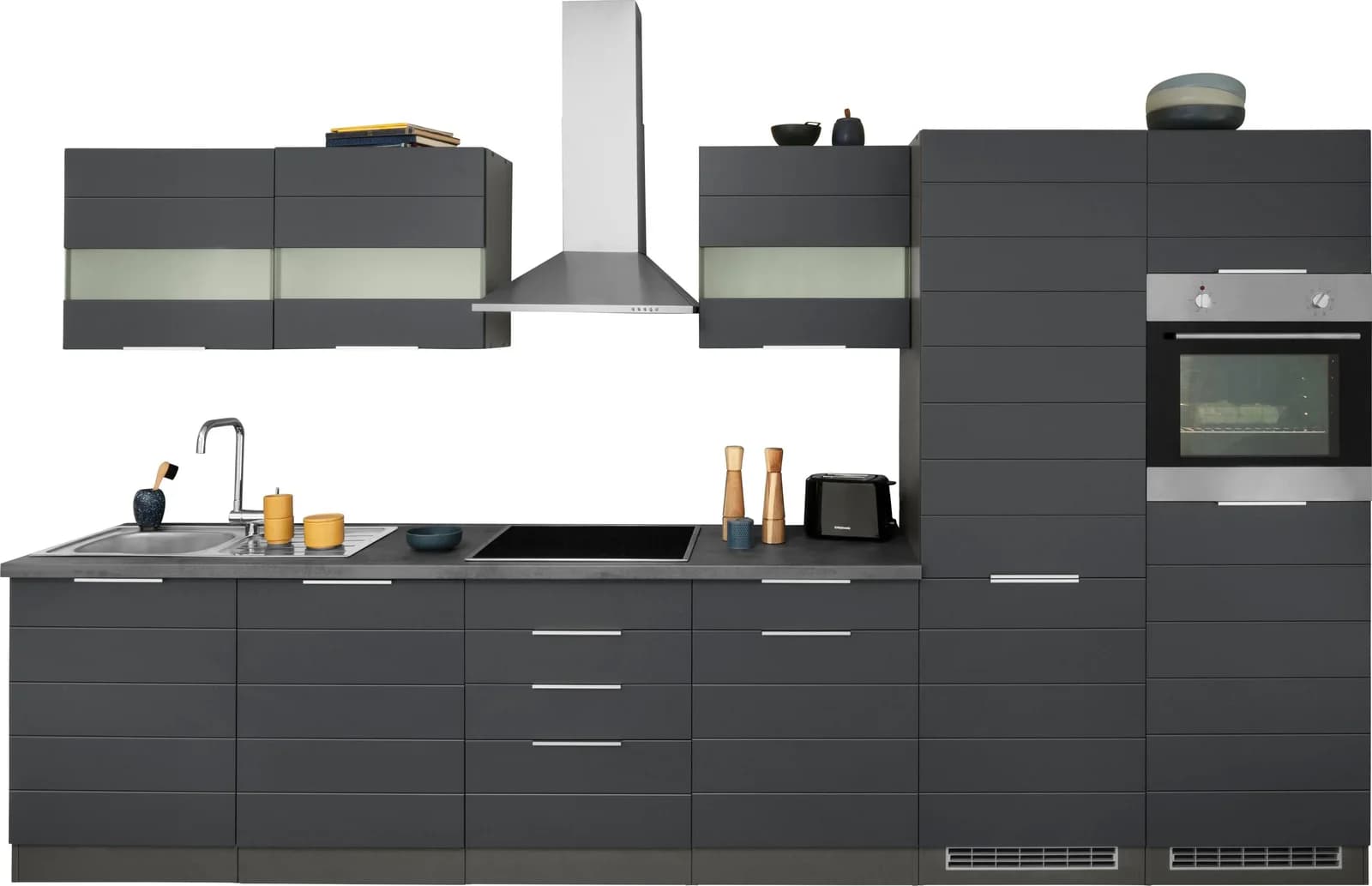Küchenzeile KOCHSTATION KS-Luhe 360 cm MDF Weiß Matt Grau Betongrau