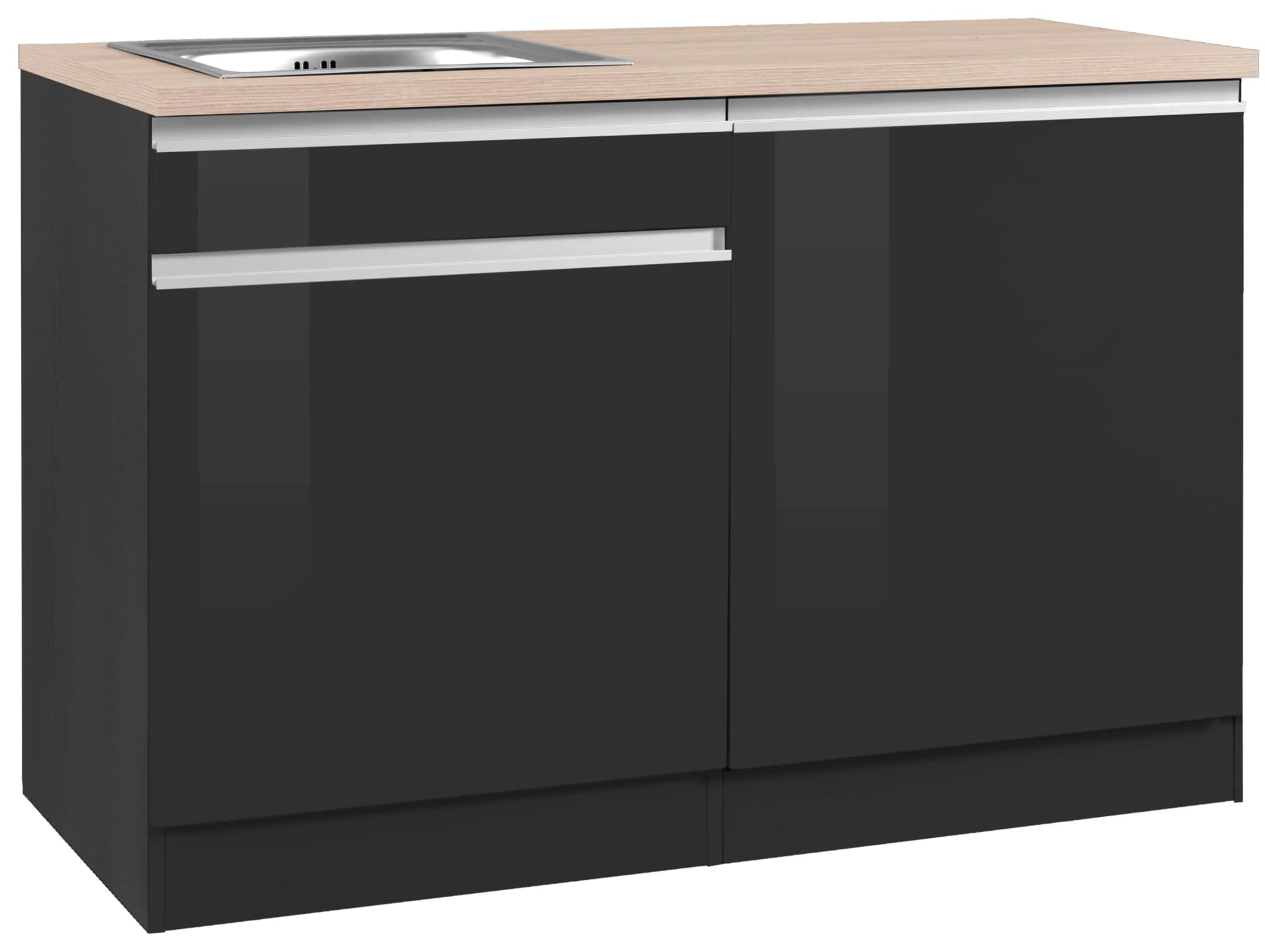 Spülenschrank KS-Ohio Grau Hochglanz mit Spüle und Geschirrspülerfront