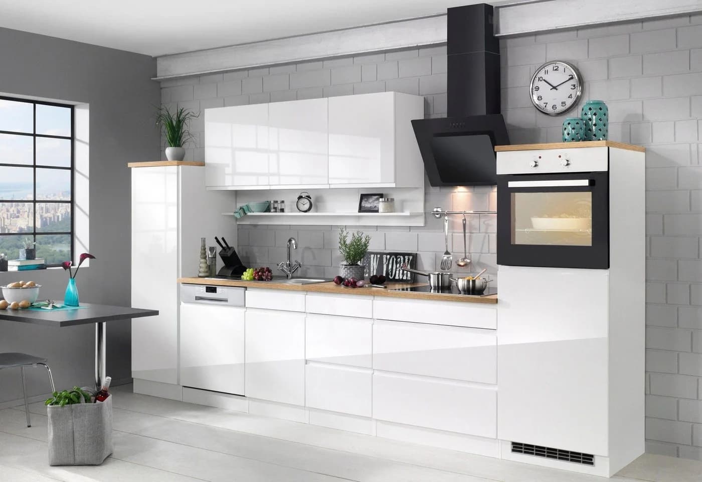 KOCHSTATION Spülenschrank KS-Virginia 110 cm Weiß Hochglanz mit Einbauspüle