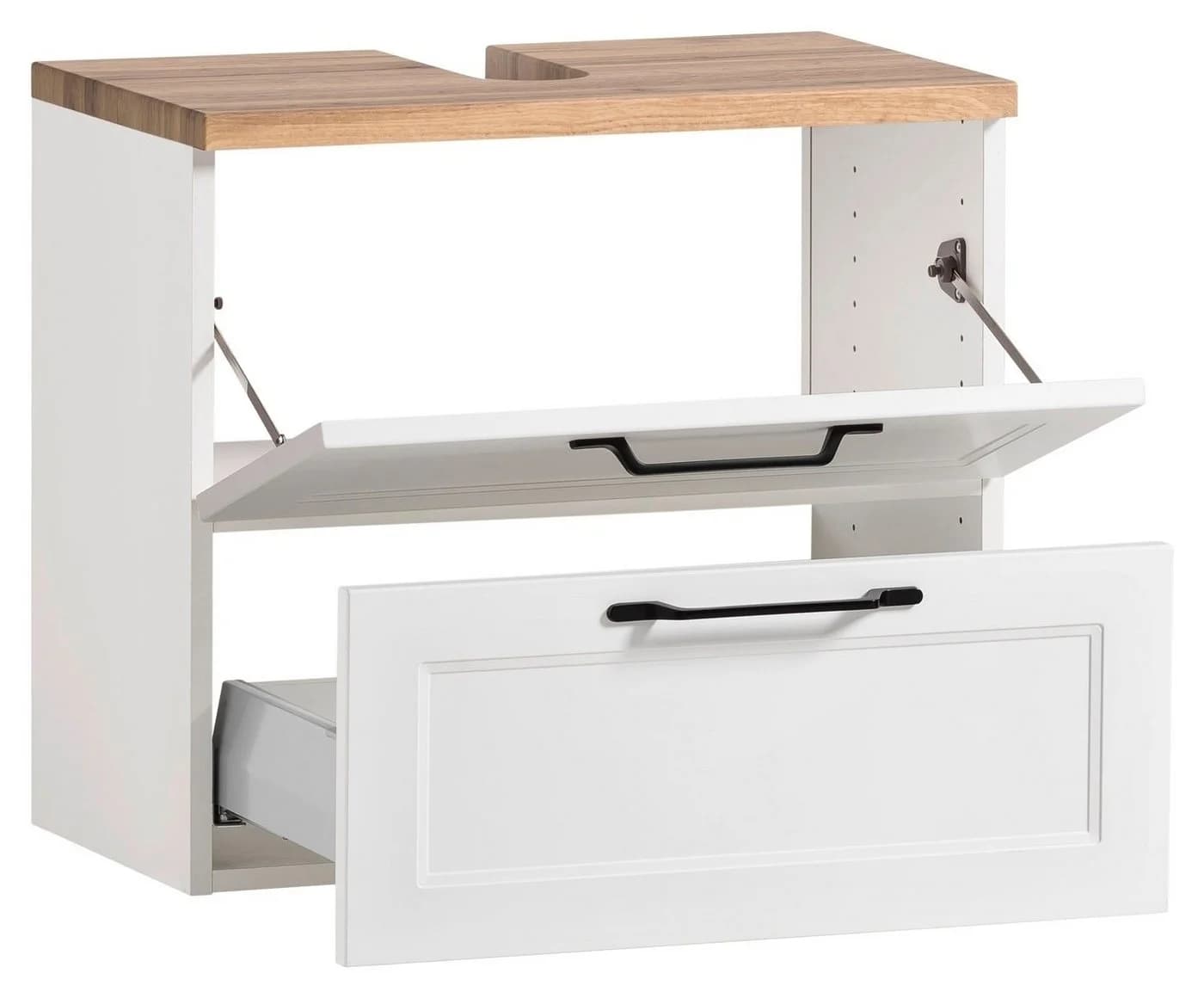 HELD MÖBEL Waschbeckenunterschrank MERAN 60 cm Weiß matt Wotaneiche Dekor - Bild 5