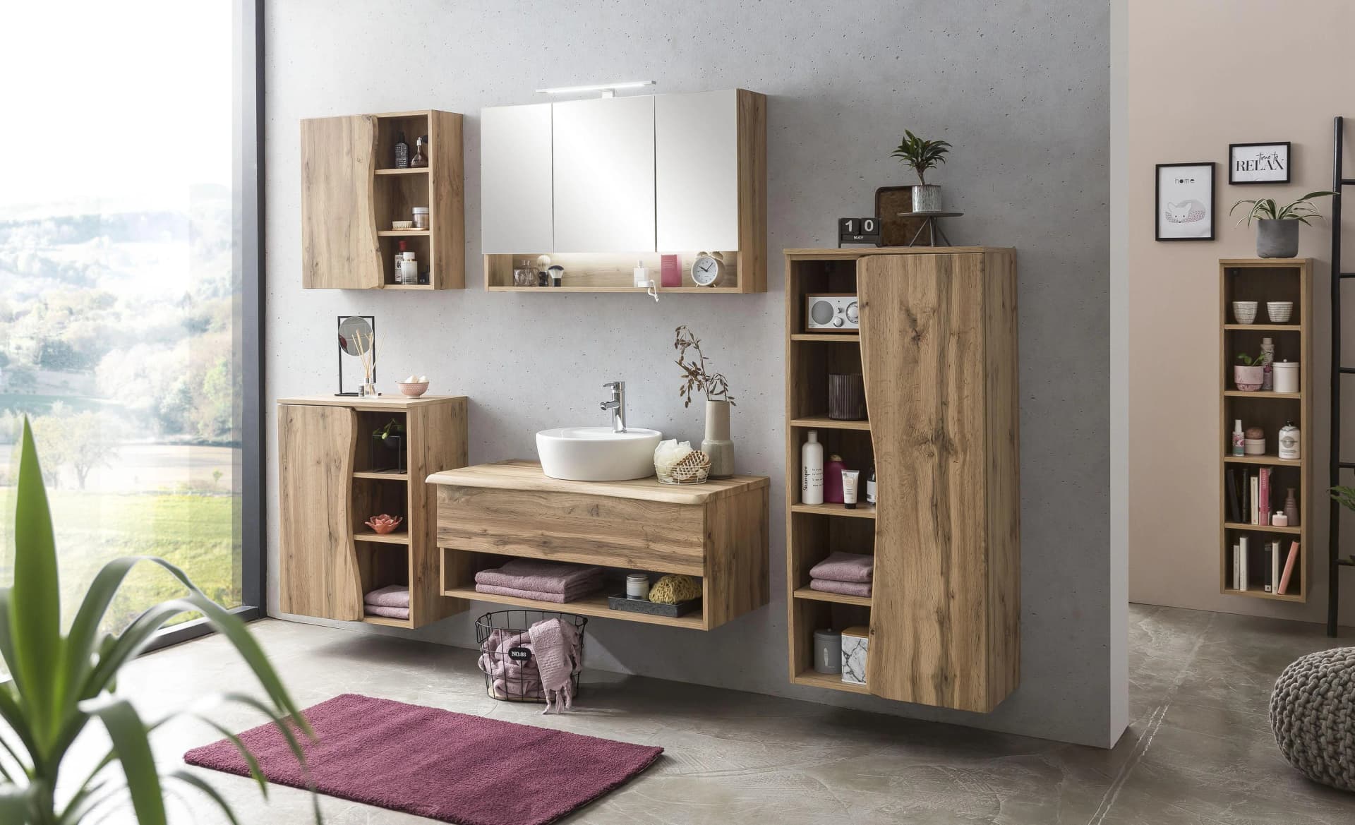 WELLTIME Unterschrank Stubach Braun MDF mit Baumkante