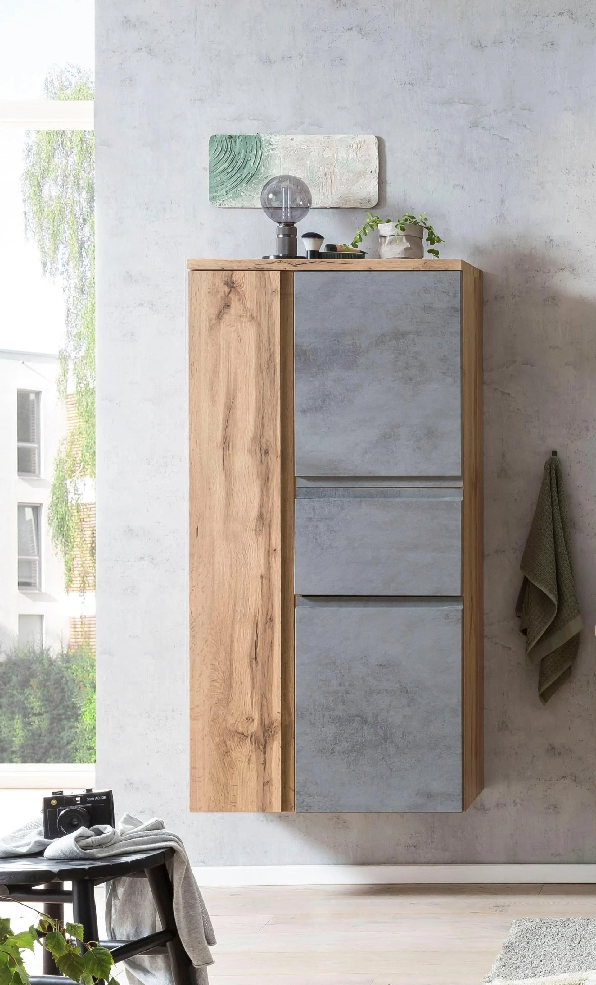 WELLTIME Midischrank Sölden Grau MDF 2 Türen