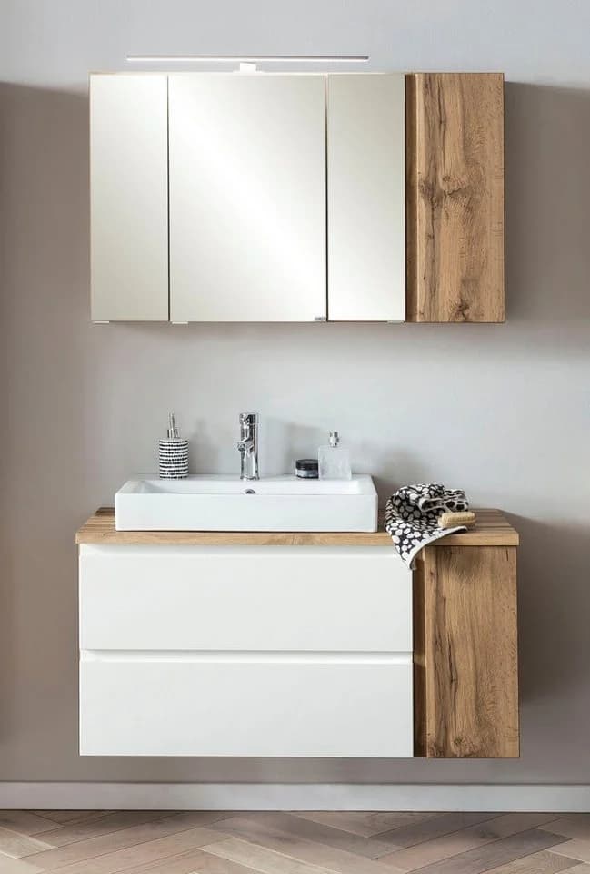 WELLTIME Badmöbel-Set Sölden Weiß Matt mit LED Spiegelschrank - Bild 2
