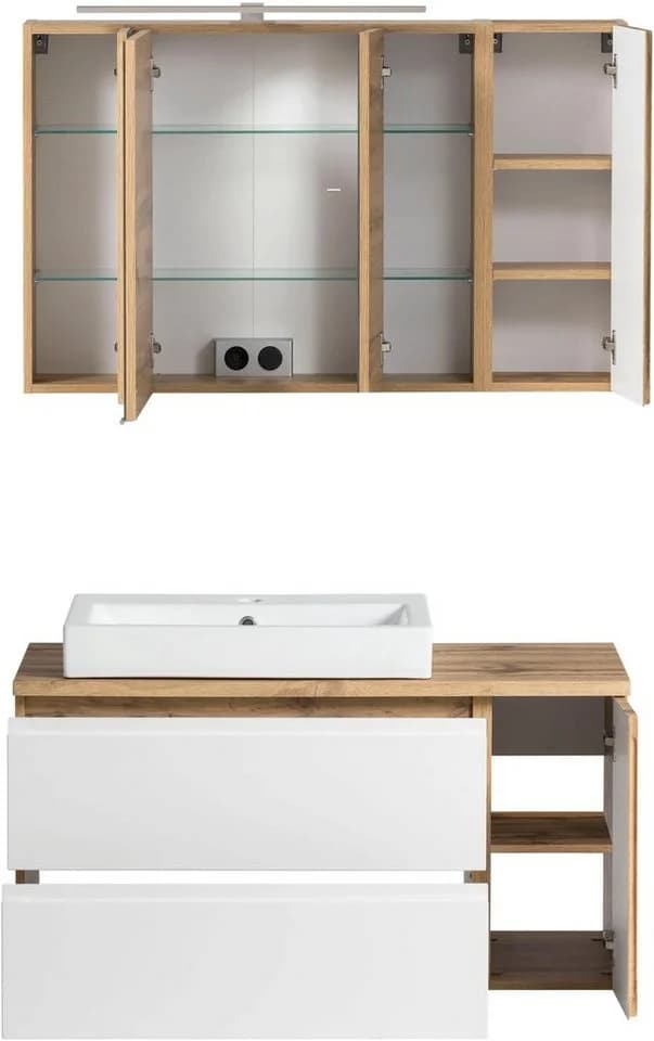 WELLTIME Badmöbel-Set Sölden Weiß Matt mit LED Spiegelschrank - Bild 3