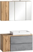 WELLTIME Badmöbel-Set Sölden Grau Oxid Beton mit LED Spiegelschrank Bild 1