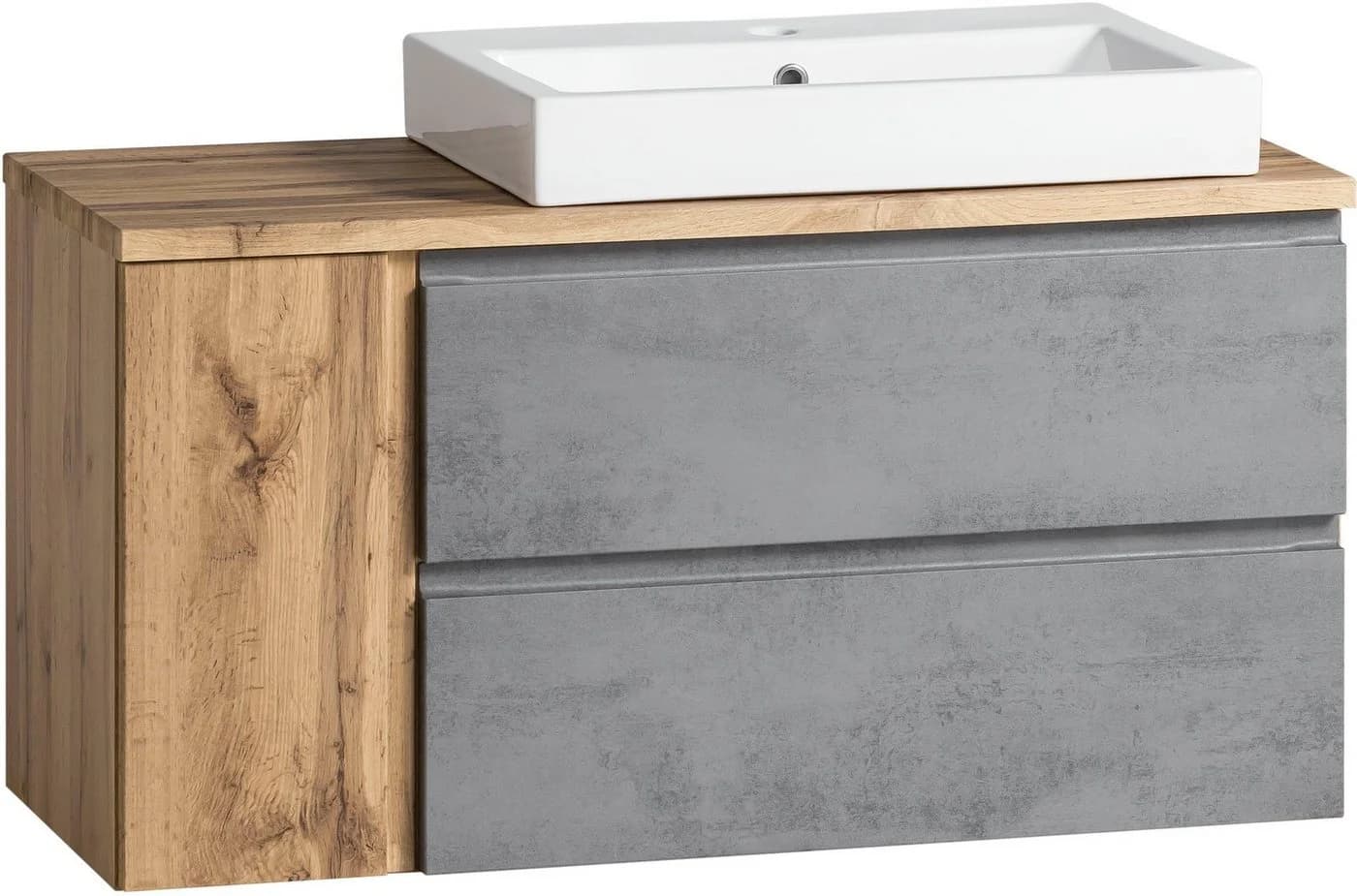 WELLTIME Badmöbel-Set Sölden Grau Oxid Beton mit LED Spiegelschrank - Bild 4