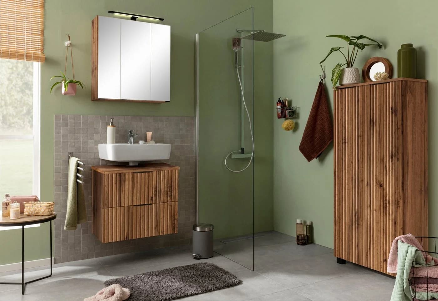WELLTIME Waschbeckenunterschrank Trento Braun Rillenfront