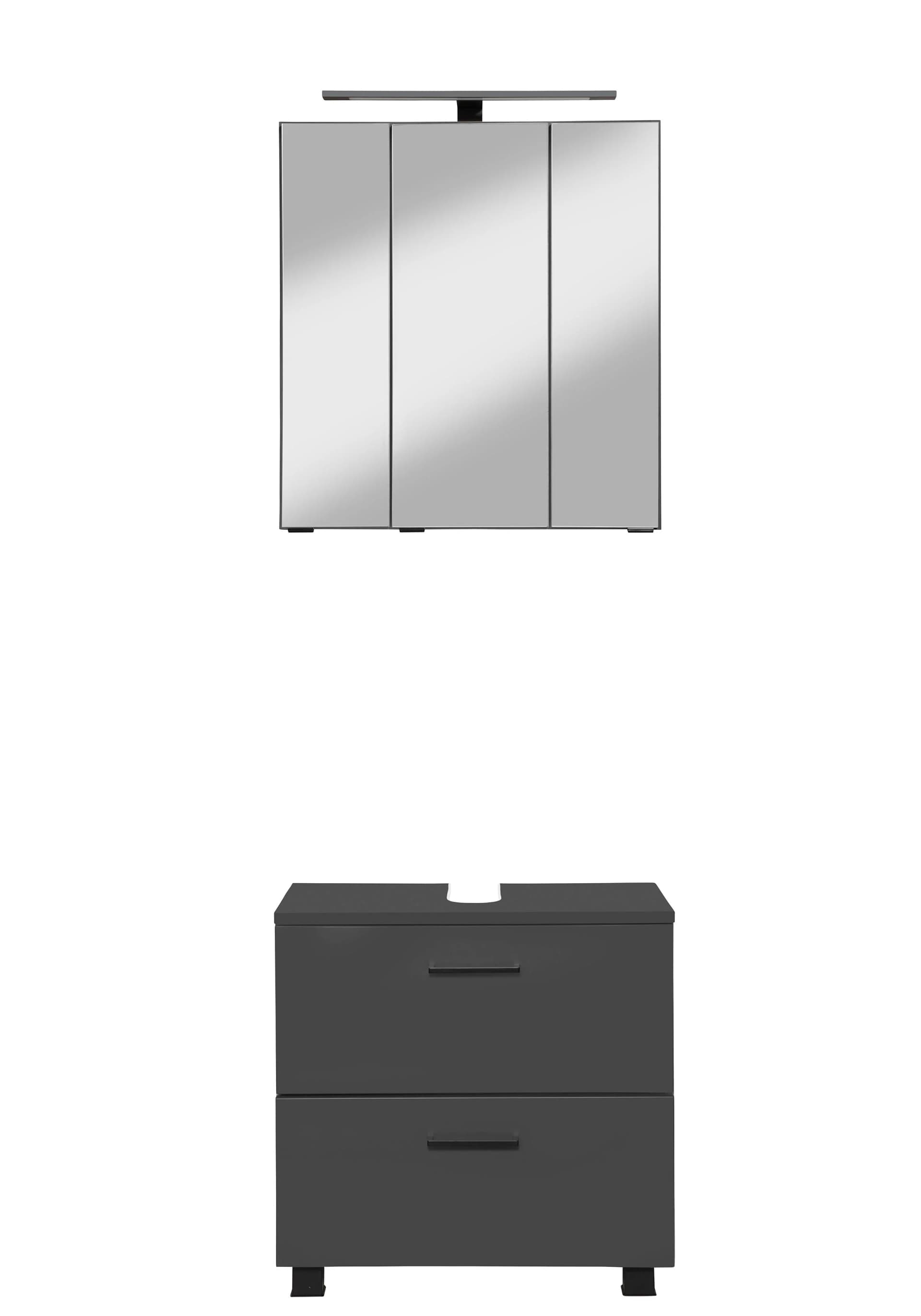 WELLTIME Badmöbel-Set Trento Grau mit LED-Spiegelschrank