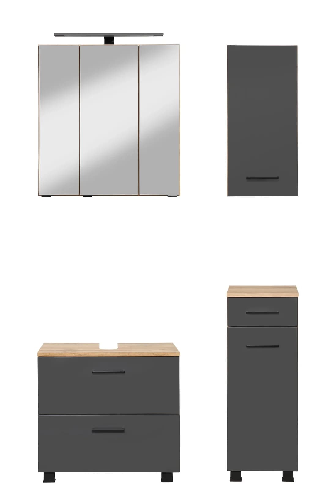 WELLTIME Badmöbel-Set Trento Grau Matt mit LED-Spiegelschrank