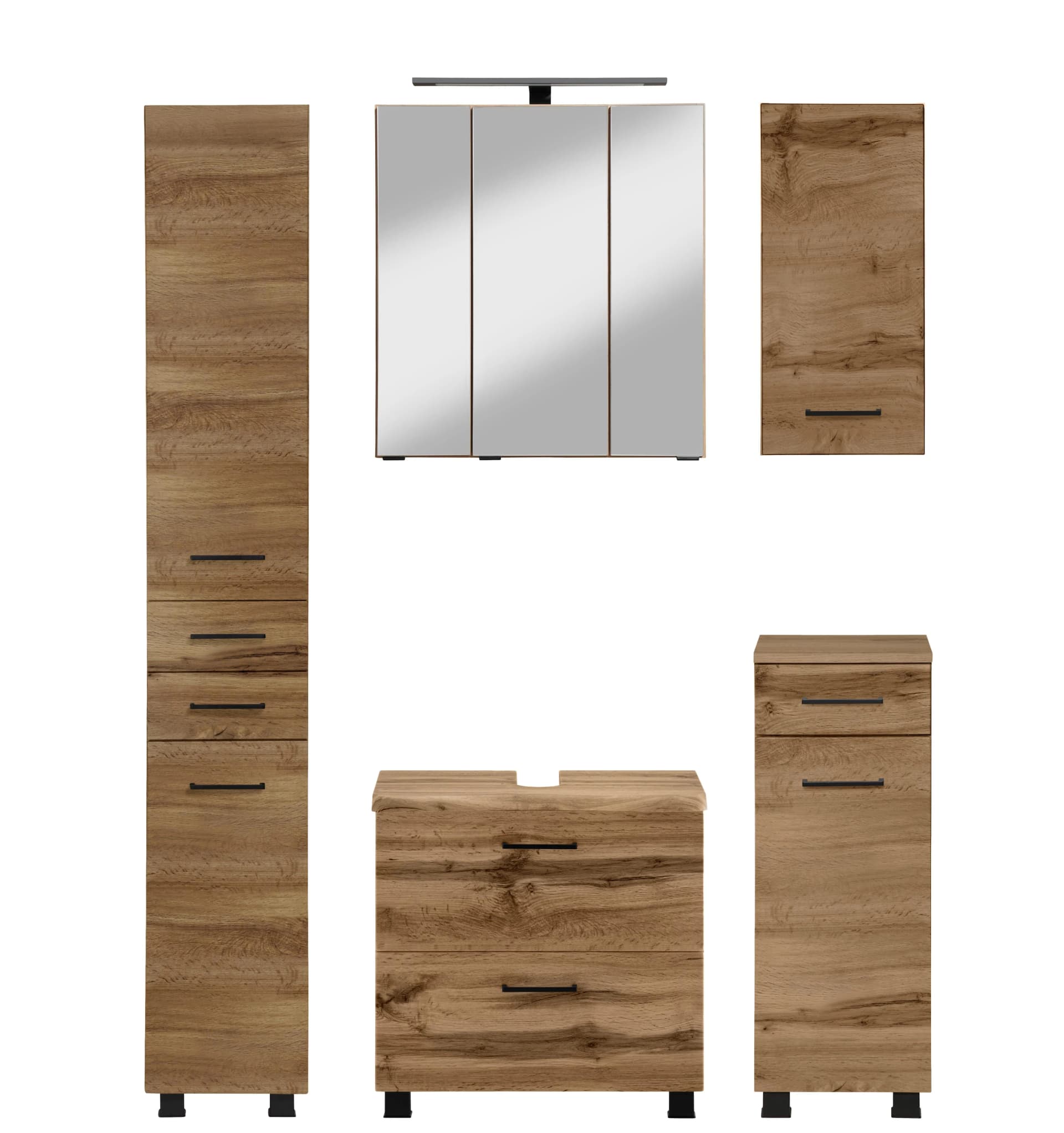 WELLTIME Badmöbel-Set Trento 5-tlg. Braun mit LED-Spiegelschrank