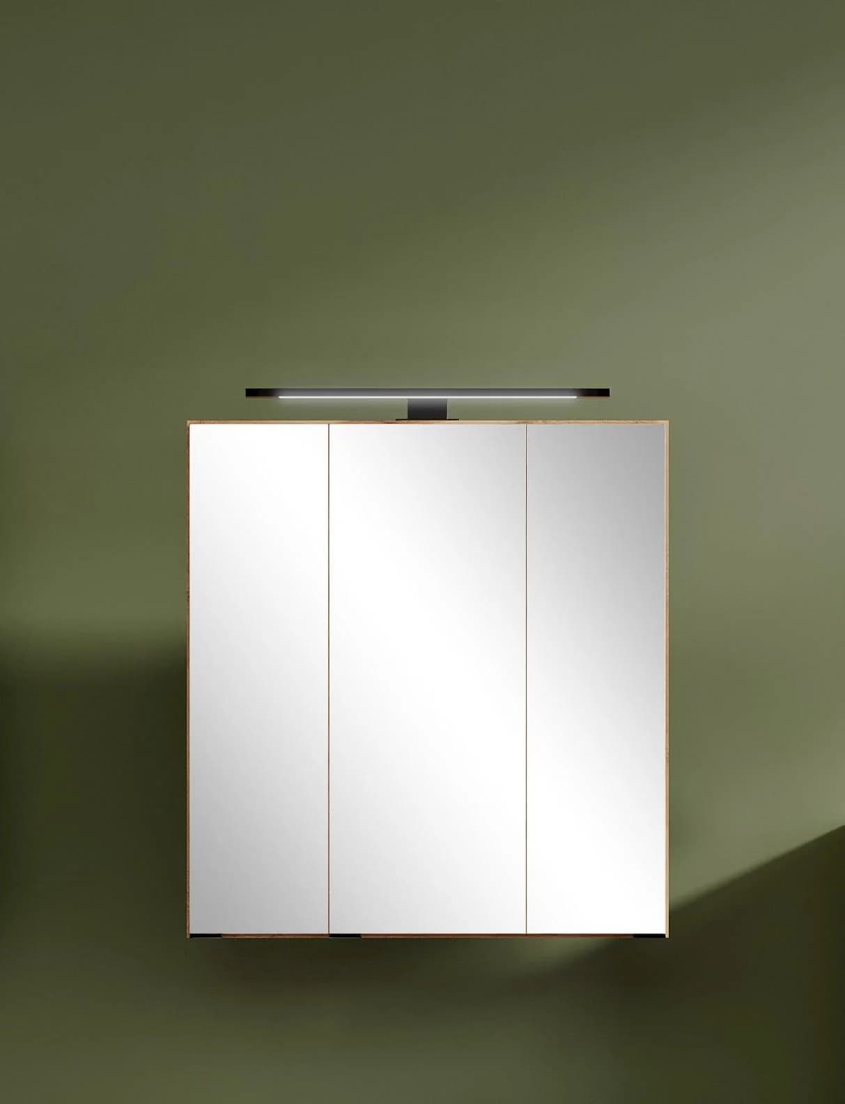 Welltime Spiegelschrank Braun mit LED-Beleuchtung und 3 Spiegeltüren