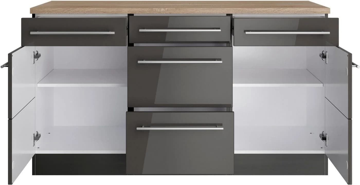 Kochstation KS-Wien Unterschrank Grau Hochglanz 150cm - Bild 3