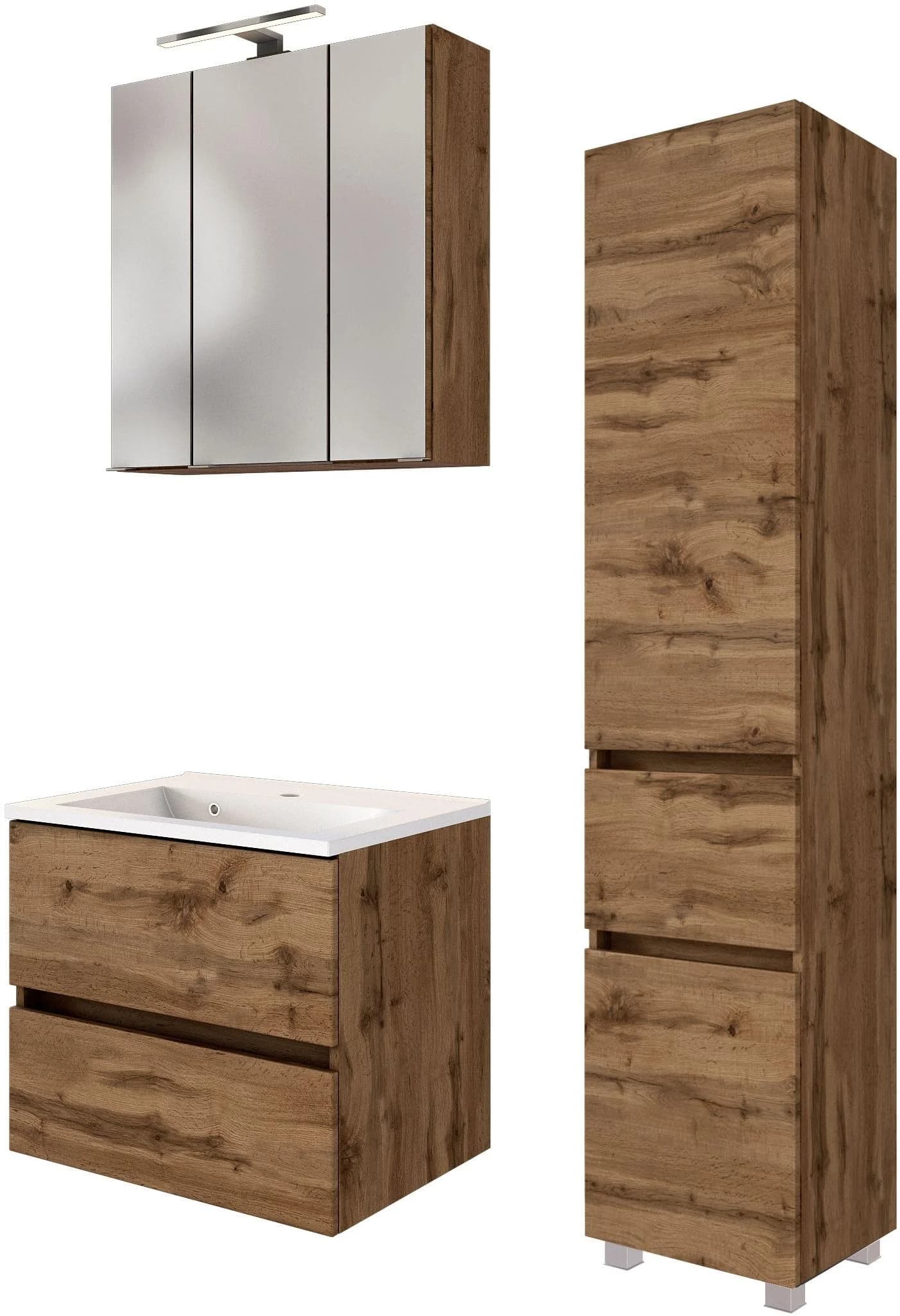 WELLTIME Baabe Badmöbel-Set 3tlg. Braun Holzwerkstoff mit LED