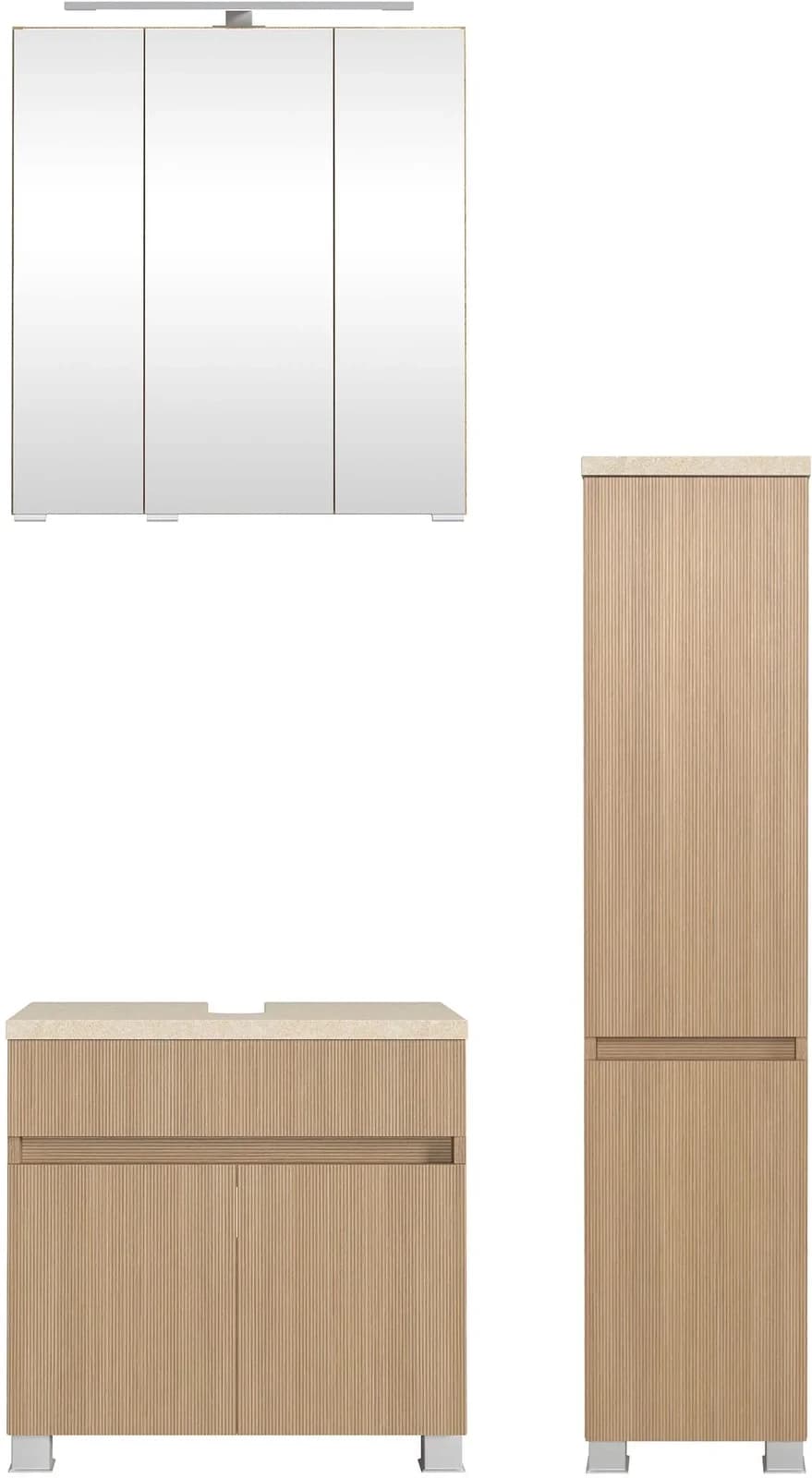 Welltime EIXO Badmöbel-Set 90cm mit LED-Beleuchtung Eiche Hell