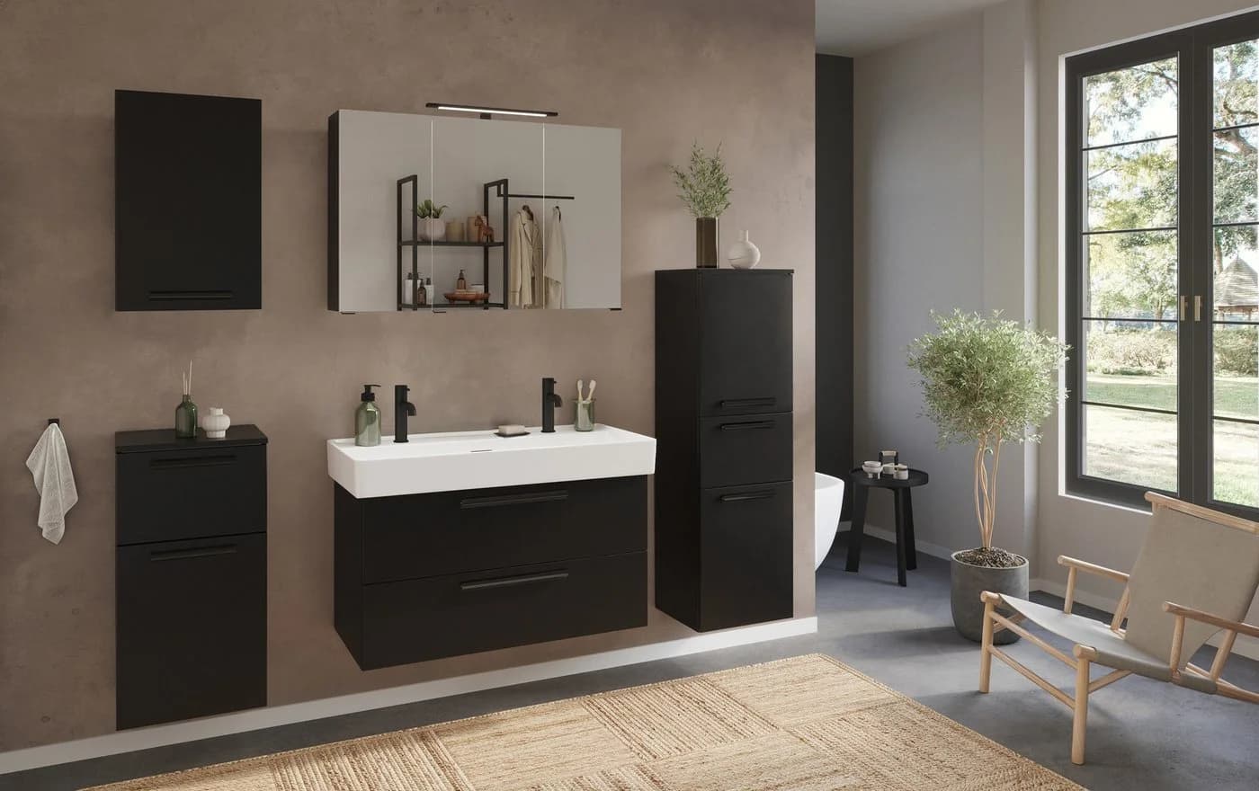 welltime Spiegelschrank SALVADA 3D 100 cm LED Schwarz MDF
