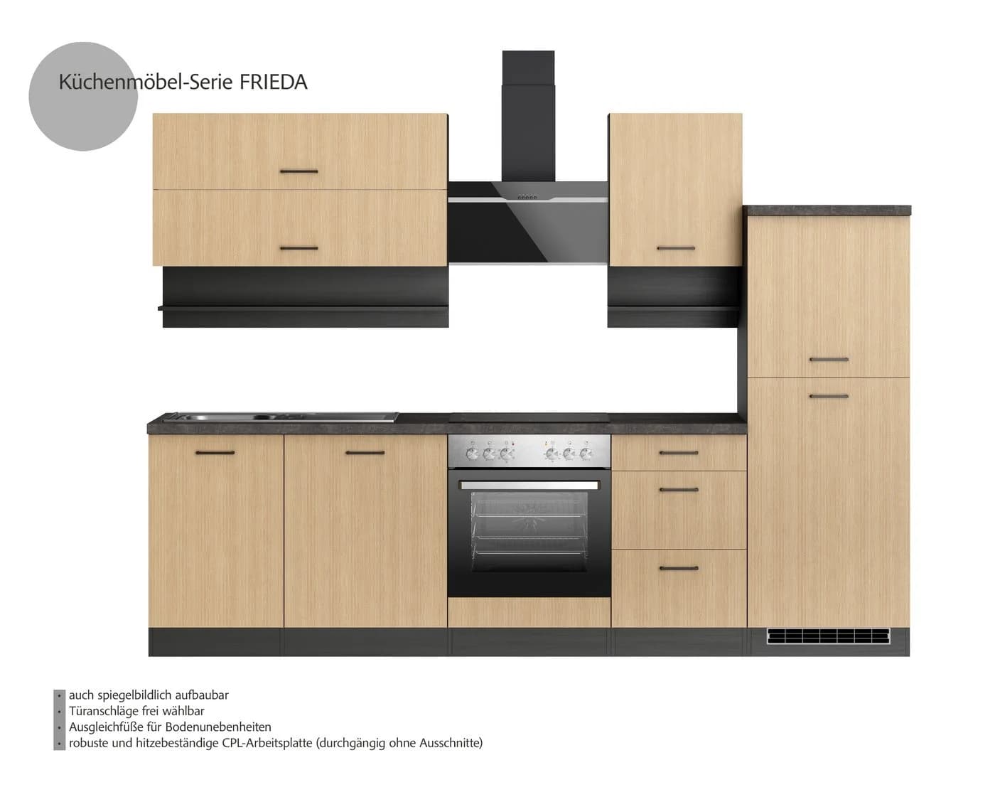 KOCHSTATION Küchenzeile KS-Frieda 280cm CPL-Beschichtung Grau/Beige - Bild 3