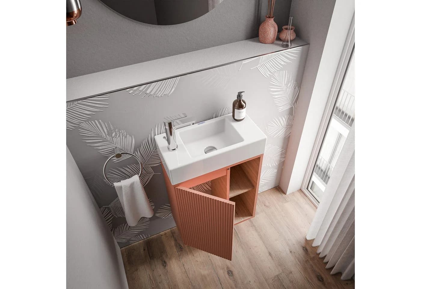 BELDIVO Badmöbel-Set mit Waschtischunterschrank 50 cm & Keramik-Waschbecken