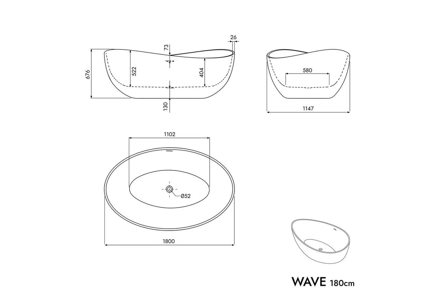 Bernstein Badewanne WAVE Acryl Weiß glänzend Freistehend Oval - Bild 5