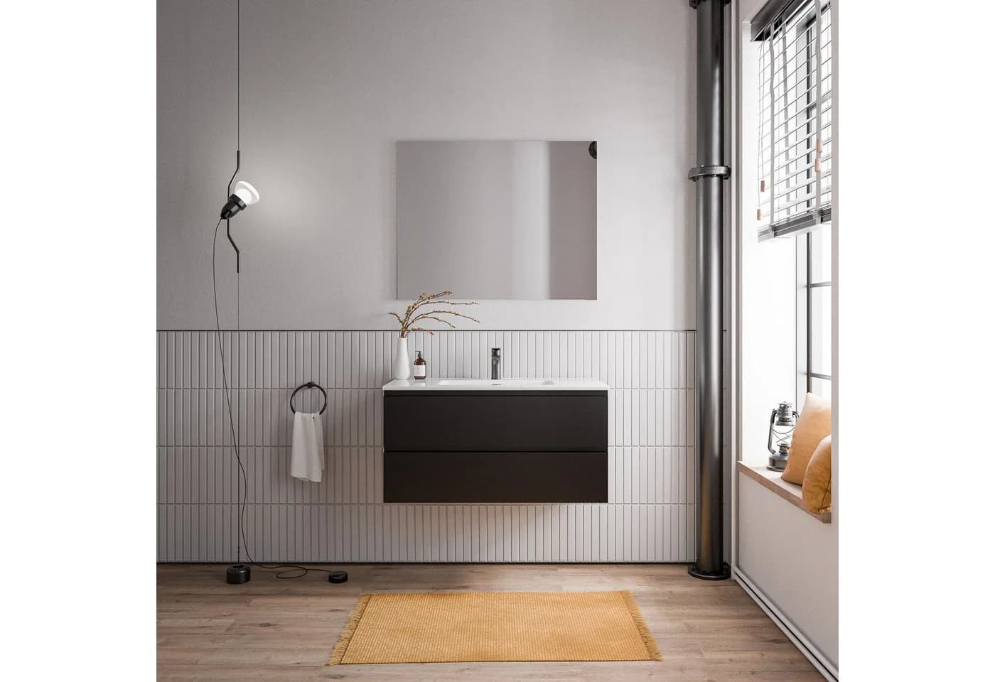AVA Waschtischunterschrank 100cm mit Keramik-Waschbecken Schwarz matt - Bild 3