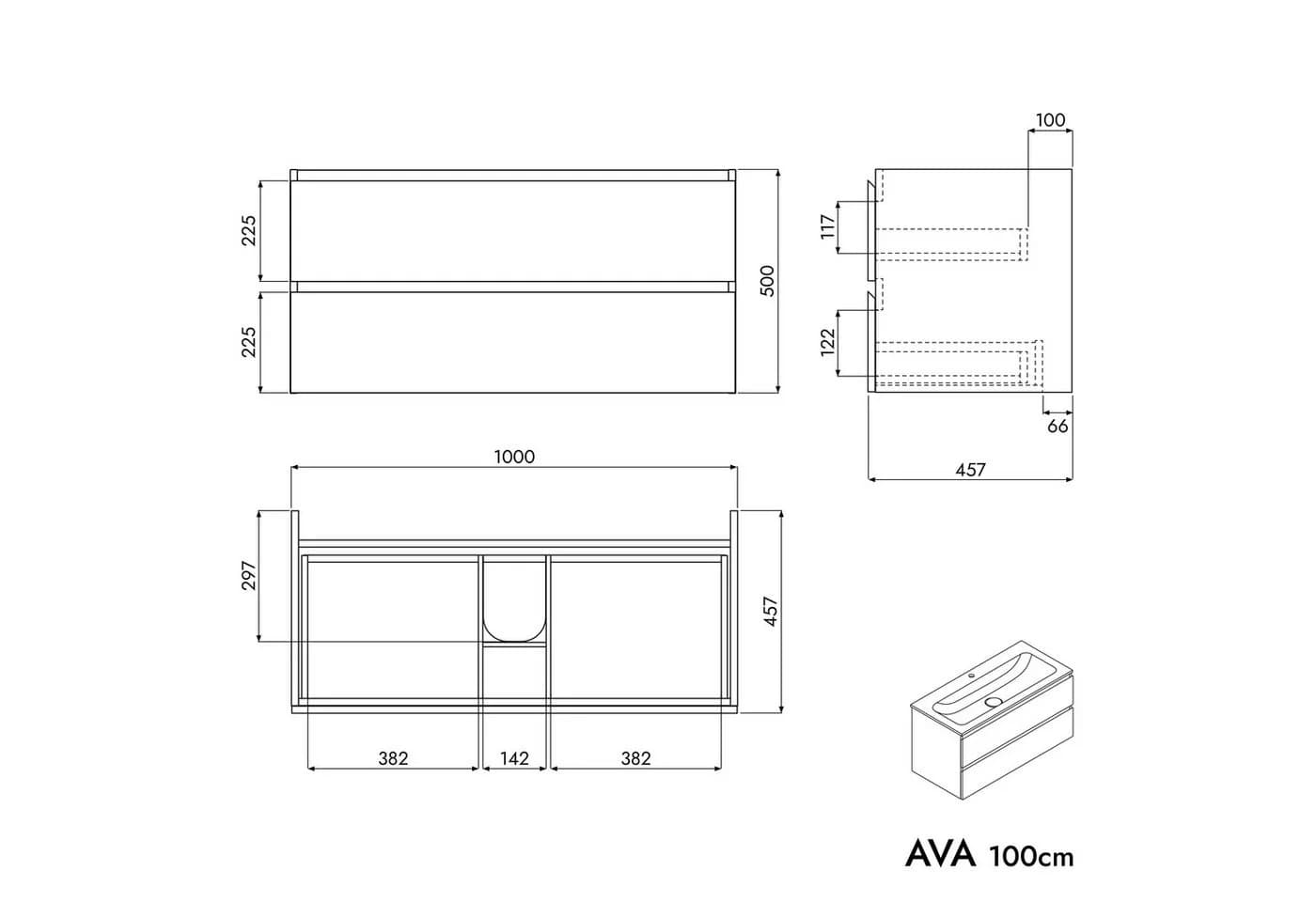 AVA Waschtischunterschrank 100cm mit Mineralguss-Waschbecken - Bild 5