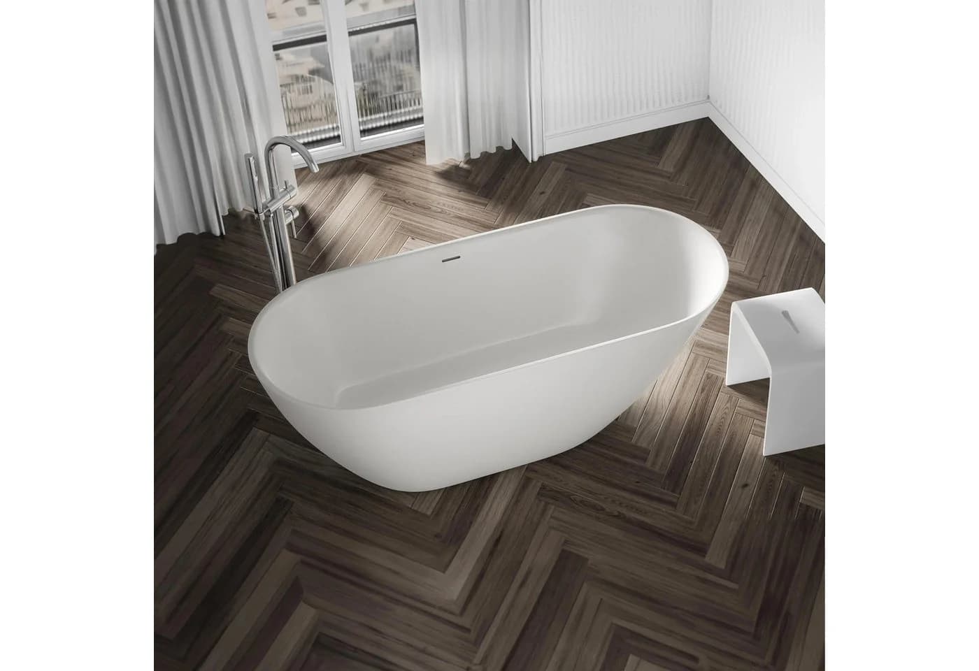 Bernstein Badewanne ROMA 2.0 Freistehend Sanitäracryl Oval Weiß Matt