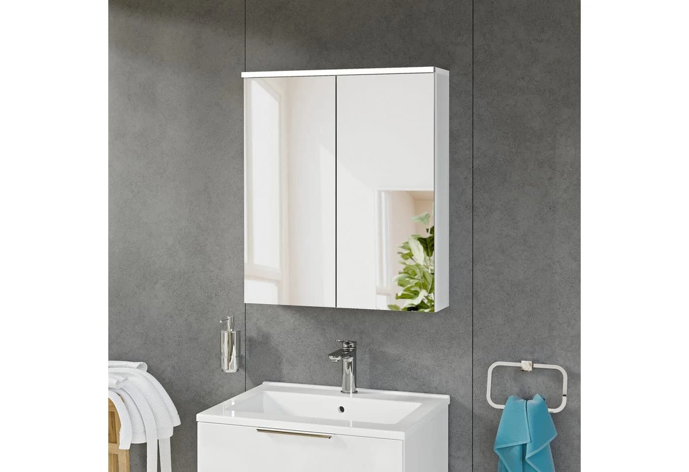 Bernstein Spiegelschrank SOLO 60cm Weiß matt LED Soft-Close - Bild 2