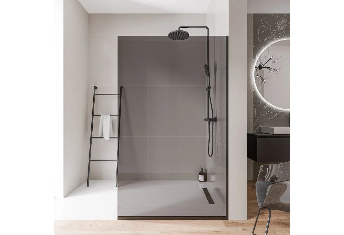 Bernstein Walk-in-Dusche EX102 90x200cm Schwarz matt Grauglas - Bild 2
