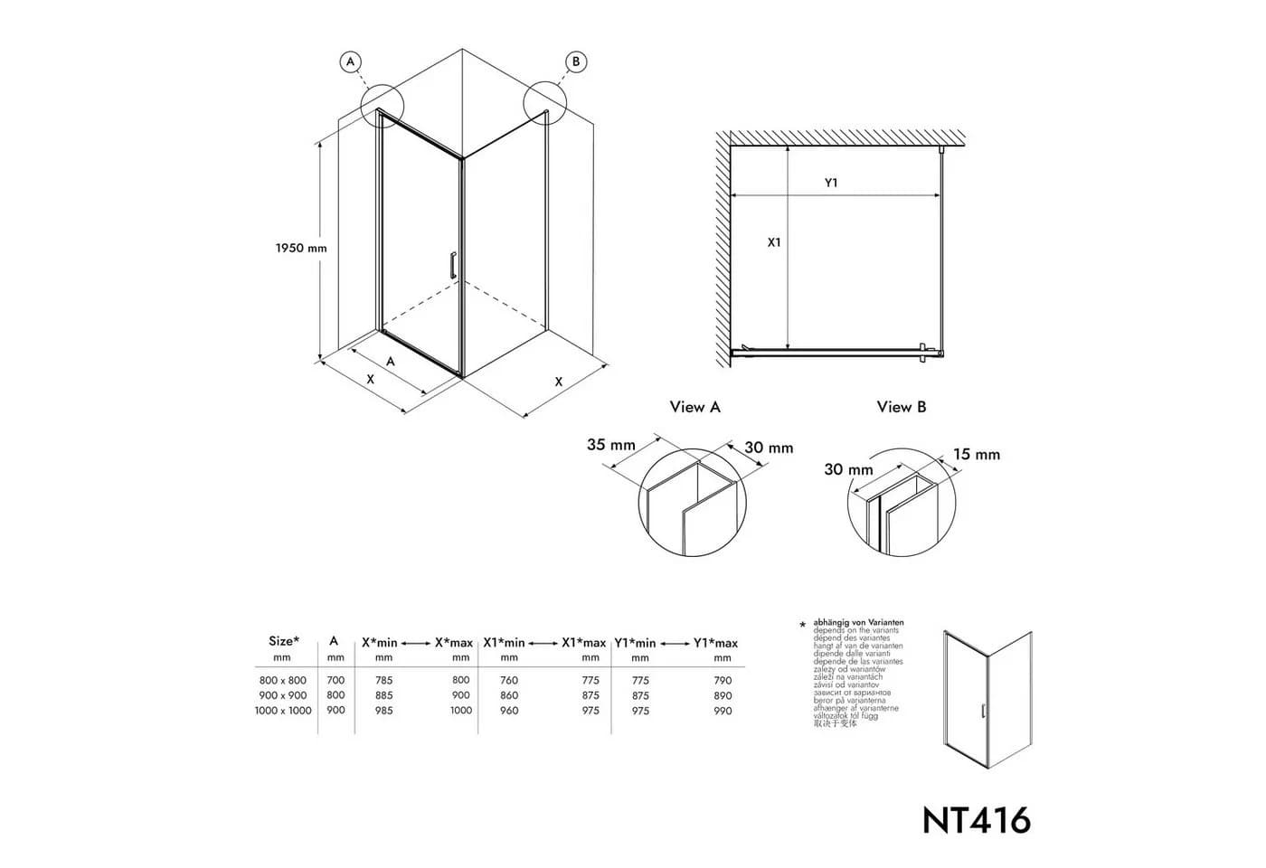 Bernstein Eckdusche NT416 100x80 cm Chrom 8mm ESG Glas Nano - Bild 5