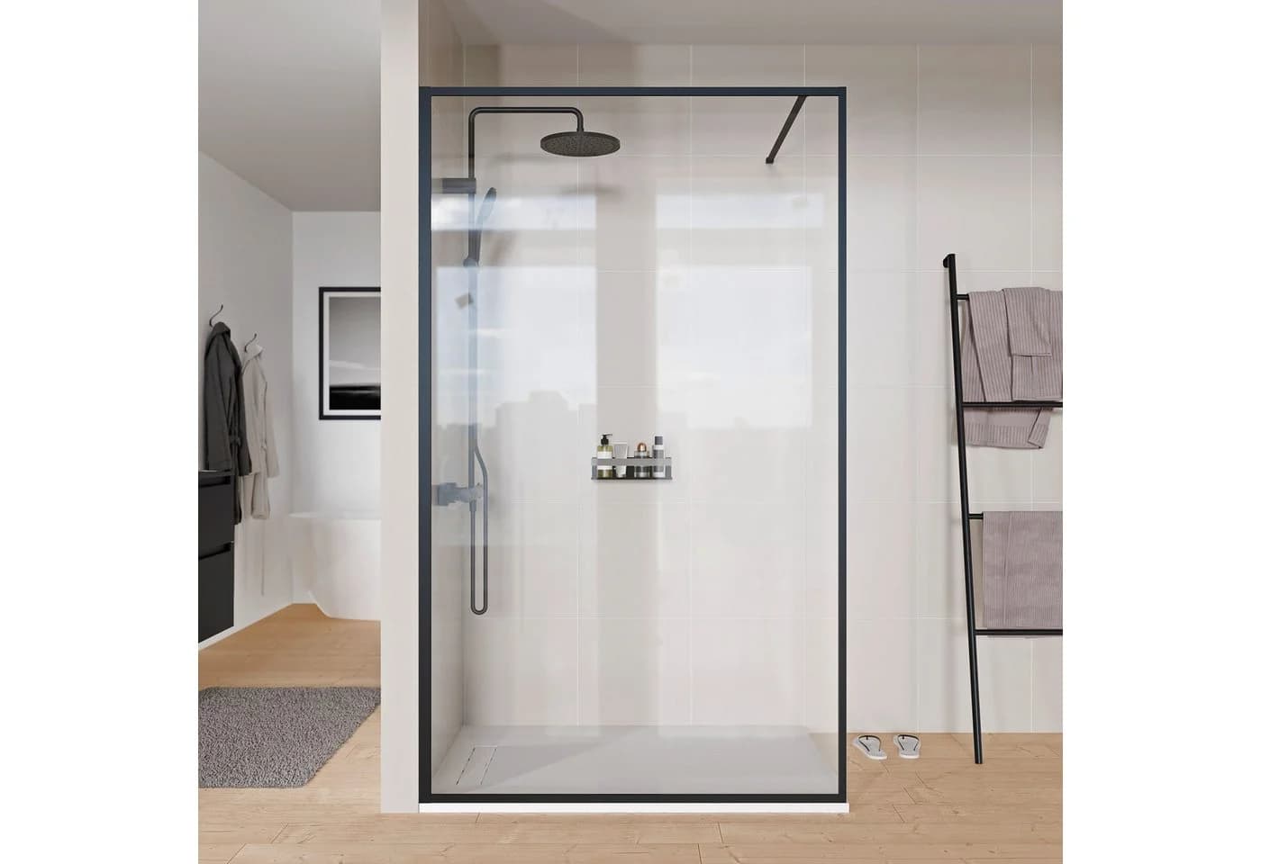 Bernstein Walk-In-Duschwand FRAME Klarglas Schwarz matt ESG-Sicherheitsglas