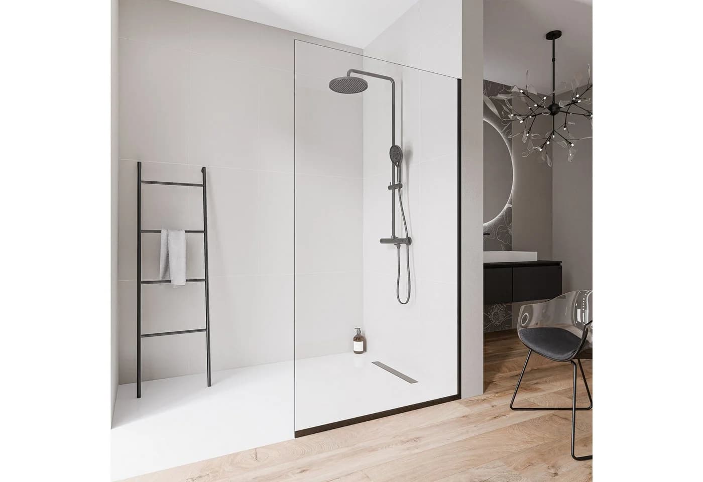 Bernstein Walk-in-Dusche EX102-2 ESG Glas Schwarz matt - Bild 2