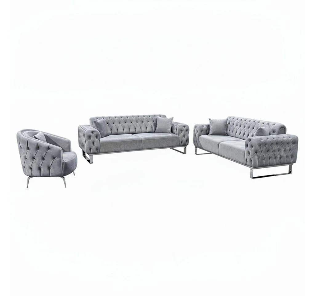 Palms-Store Sofa Set Jumeirah 3-Sitzer+2-Sitzer+Sessel in Samtstoff, Spar-Set, in 5 Stofffarben & 3 Fußvarianten erhältlich - Bild 2