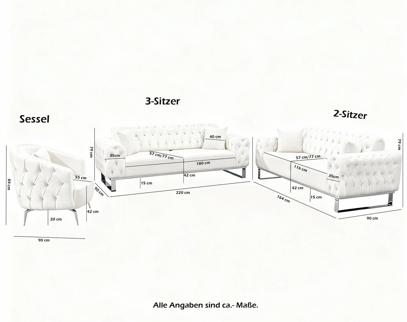 Palms-Store Sofa Set Jumeirah 3-Sitzer+2-Sitzer+Sessel in Samtstoff, Spar-Set, in 5 Stofffarben & 3 Fußvarianten erhältlich - Bild 3