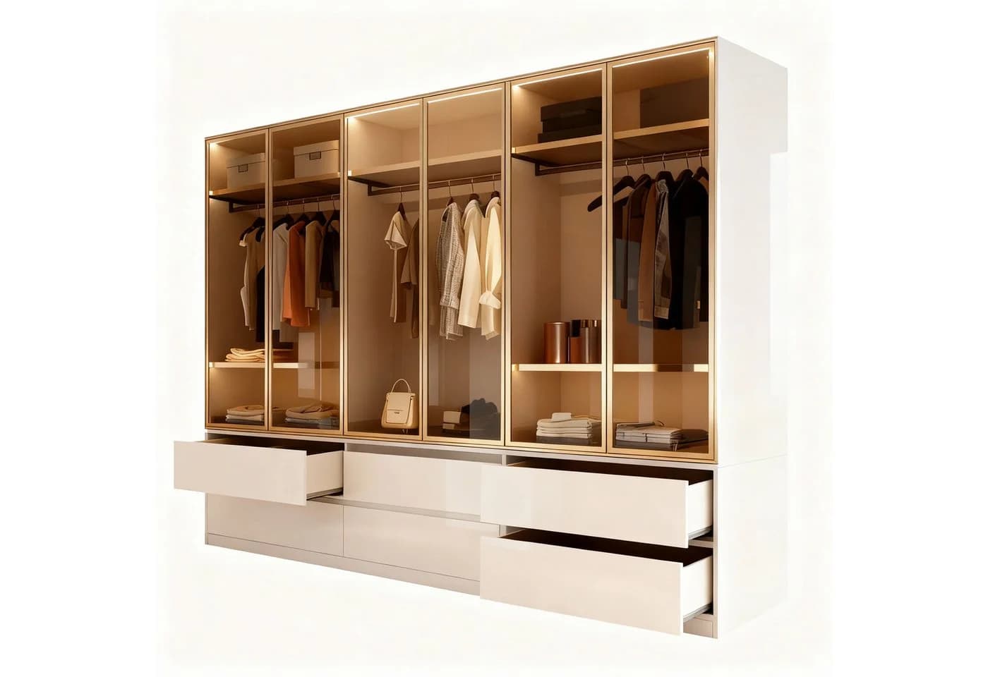 Palms-Store Kleiderschrank Luxemburg 6-Türig Beige/Gold Hochglanz - Bild 3