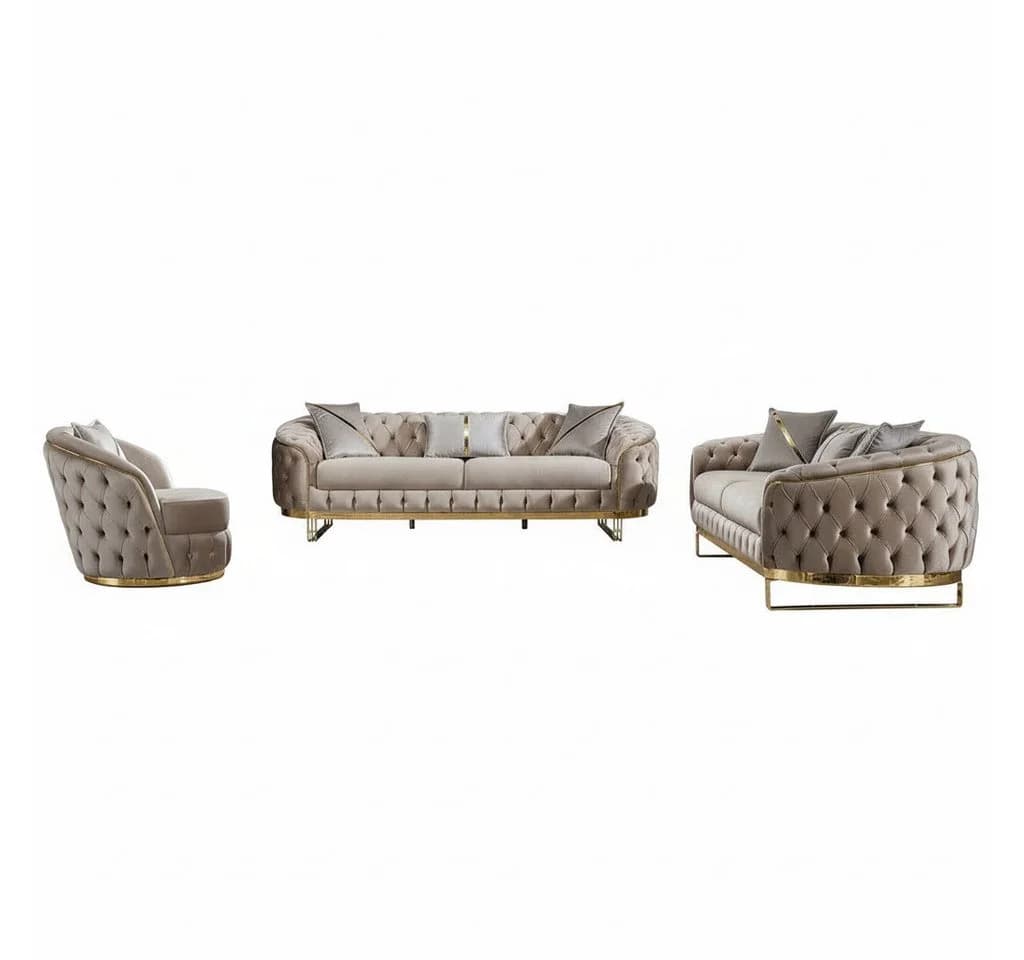 Palms-Store Sofa Set MIRA mit Knopfheftung 5 Farben 3-Sitzer + 3-Sitzer + Sessel - Bild 2