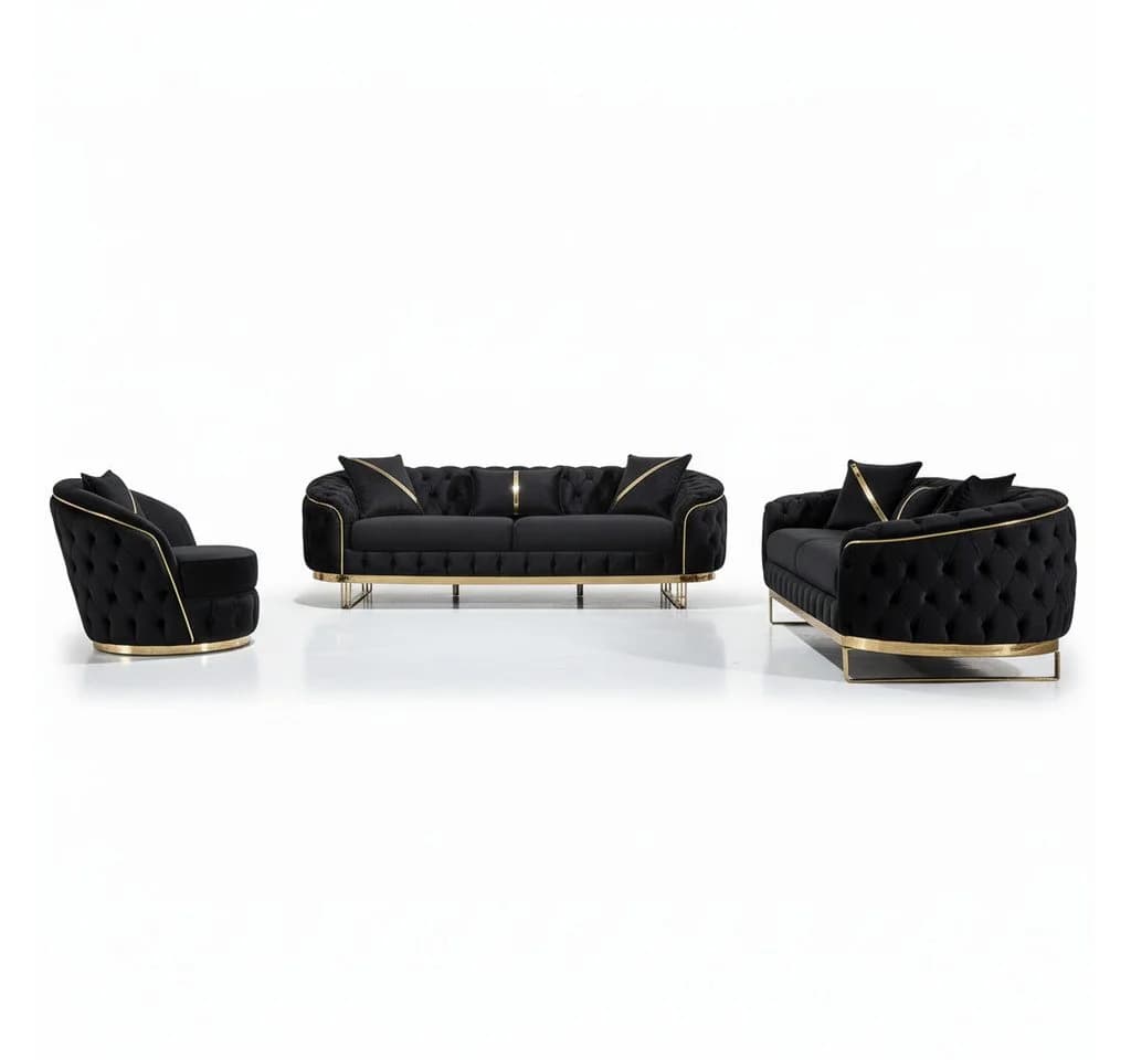 Palms-Store Sofa Set MIRA mit Knopfheftung 3-Sitzer + 3-Sitzer + Sessel - Bild 2