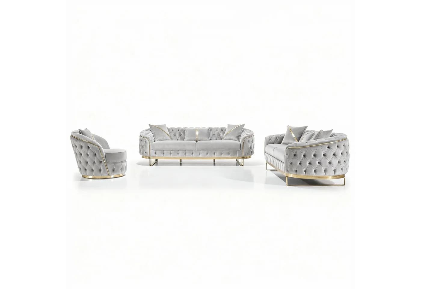Palms-Store Sofa Set MIRA mit Knopfheftung 3-Sitzer + 3-Sitzer + Sessel - Bild 2
