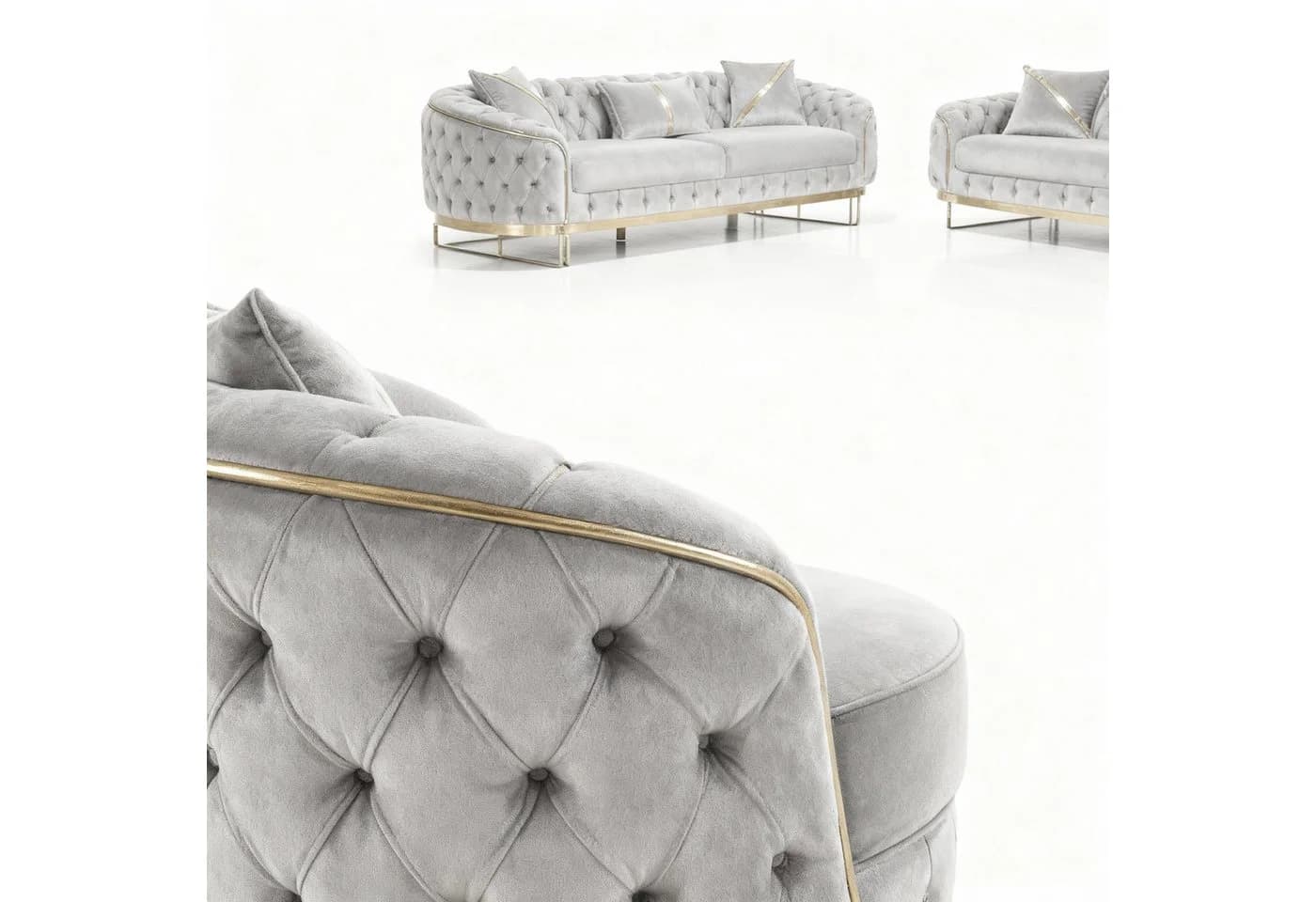 Palms-Store Sofa Set MIRA mit Knopfheftung 3-Sitzer + 3-Sitzer + Sessel - Bild 3
