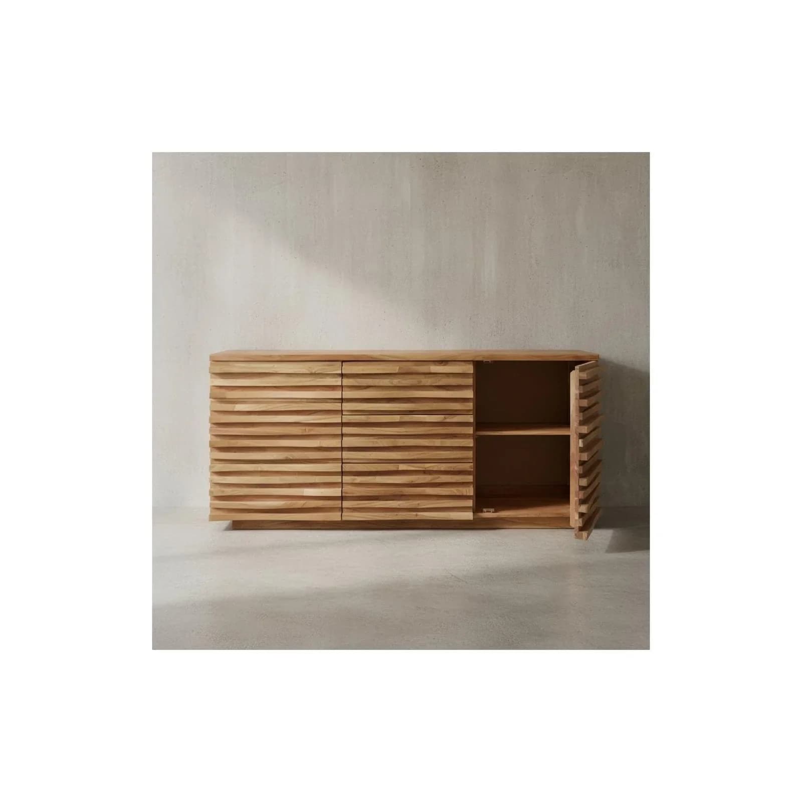 KADIMA DESIGN Sideboard Akazien-Massivholz Natur-Baumkante Landhaus-Stil